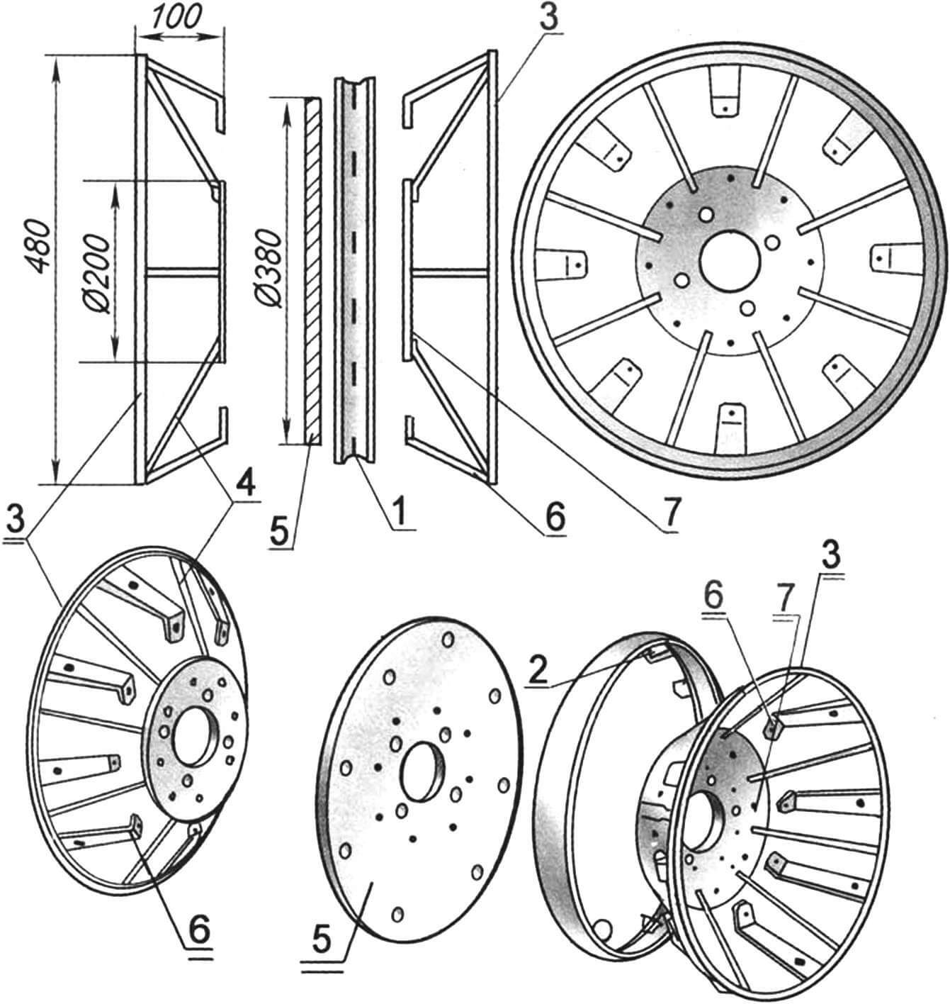 Переднее (управляемое) колесо (все крепёжные отверстия в деталях — под болты М6)