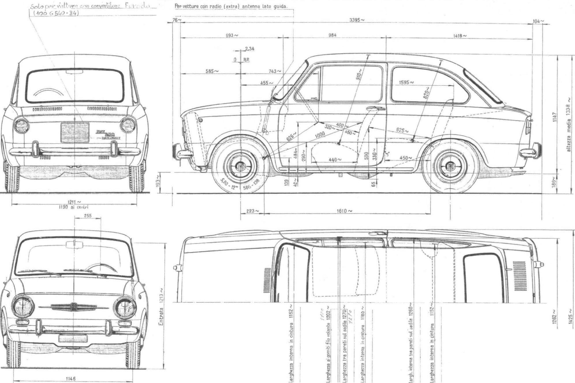 Копия архивного чертежа седана Fiat 850