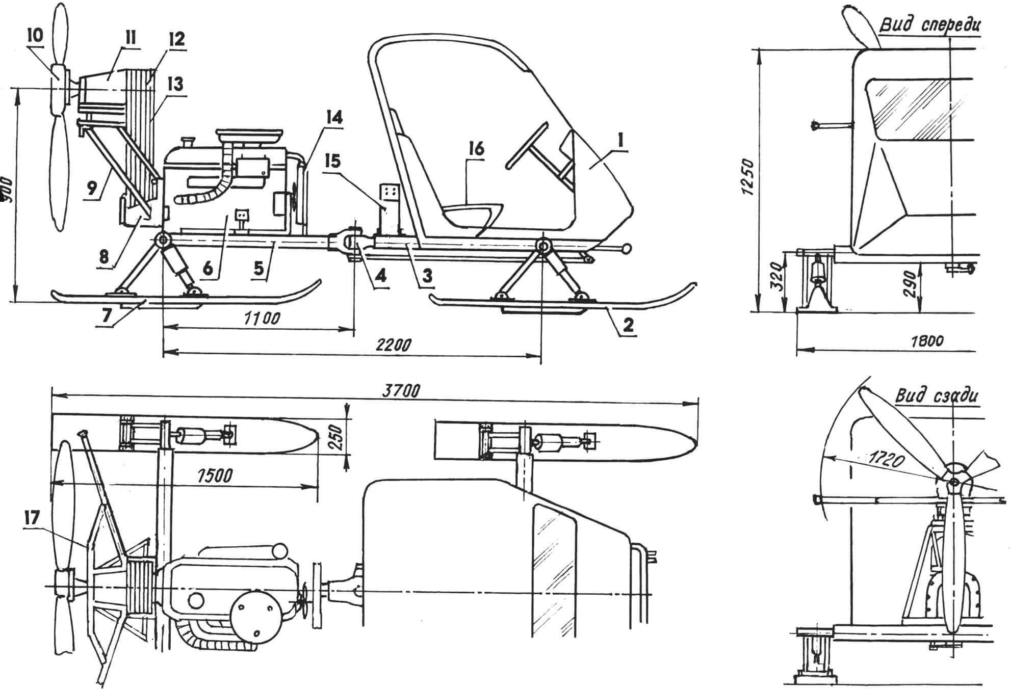 Layout and geometric diagram of snowmobiles