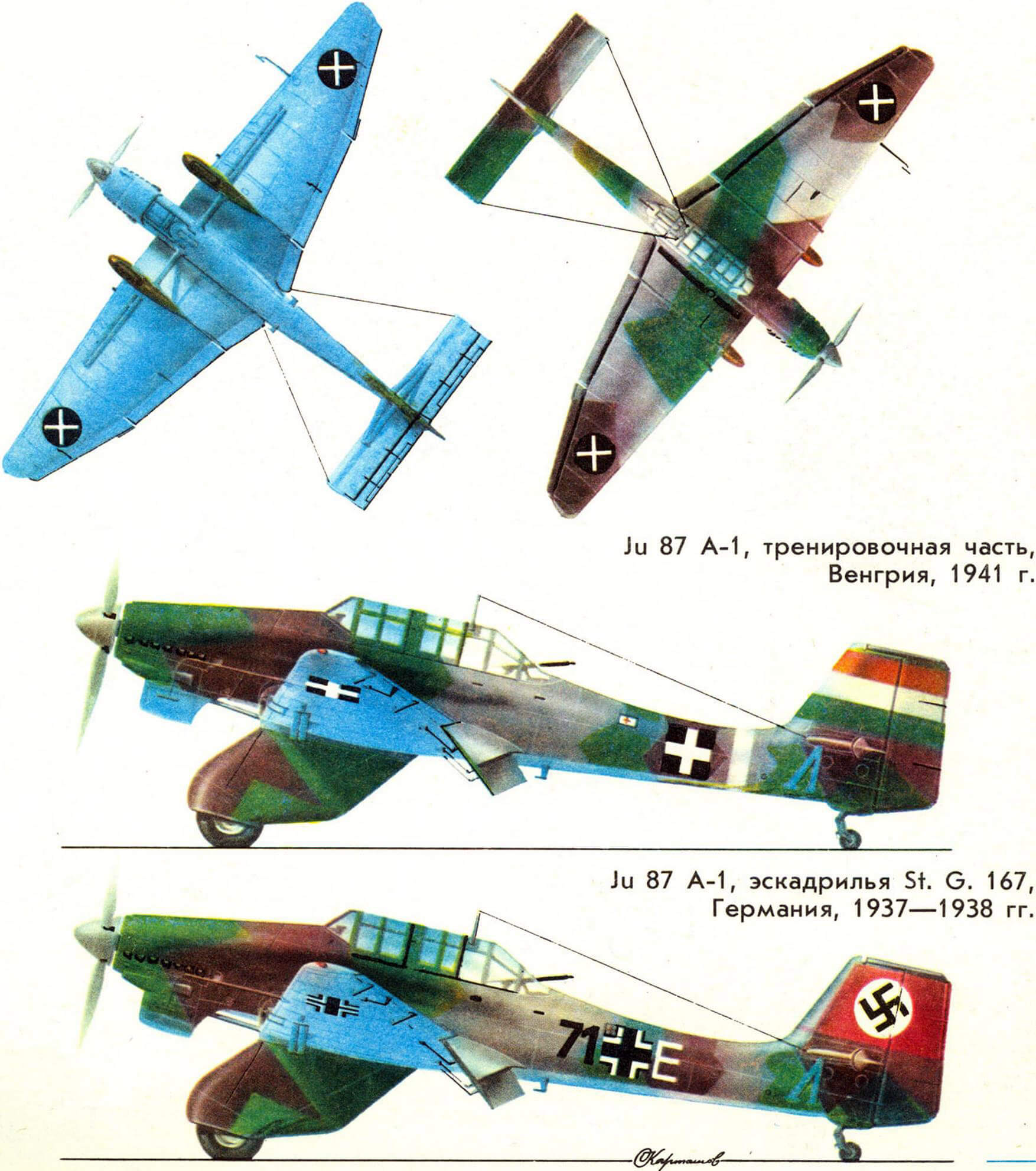 Ju 87 A-1, тренировочная часть, Венгрия, 1941 г. Ju 87 A-1, эскадрилья St. G. 167, Германия, 1937—1938 гг.