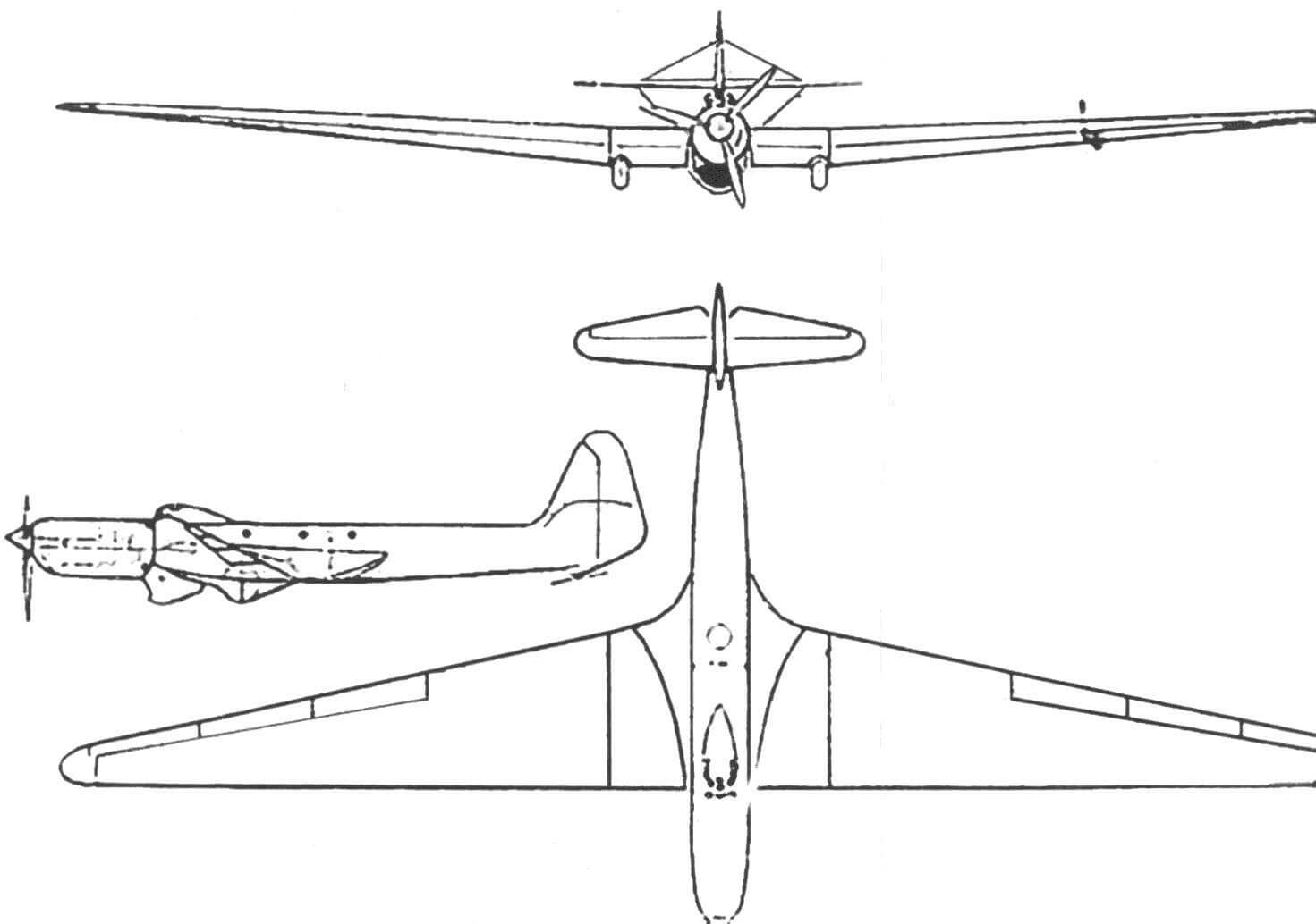 Чертеж общего вида самолета БОК-15 из эскизного проекта 1937 года