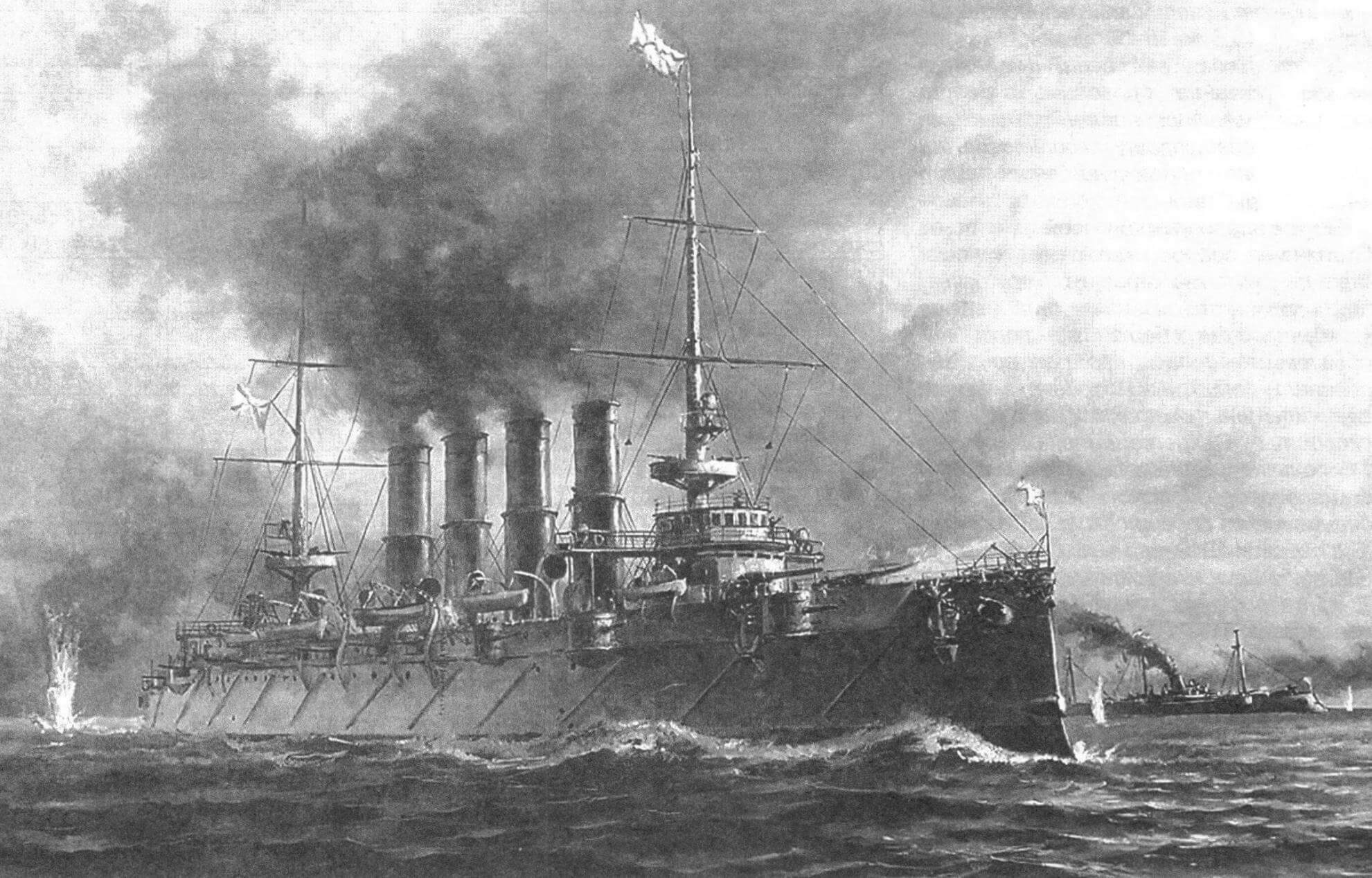 Картина с изображением боя бронепалубного крейсера 1-го ранга «Варяг» и мореходной канонерской лодки «Кореец» с японской эскадрой у Чемульпо 27 января (9 февраля по н. ст.) 1904 года