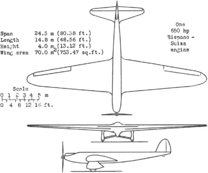 Схема рекордного самолета Bernard 80 (из циркуляра NACA No.147, 1931 год)