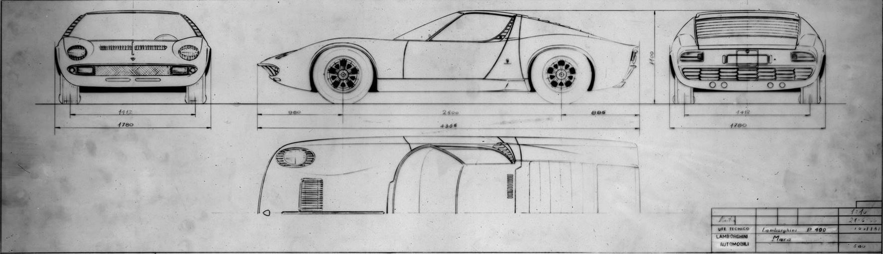 Копия архивного чертежа прототипа Lamborghini Miura