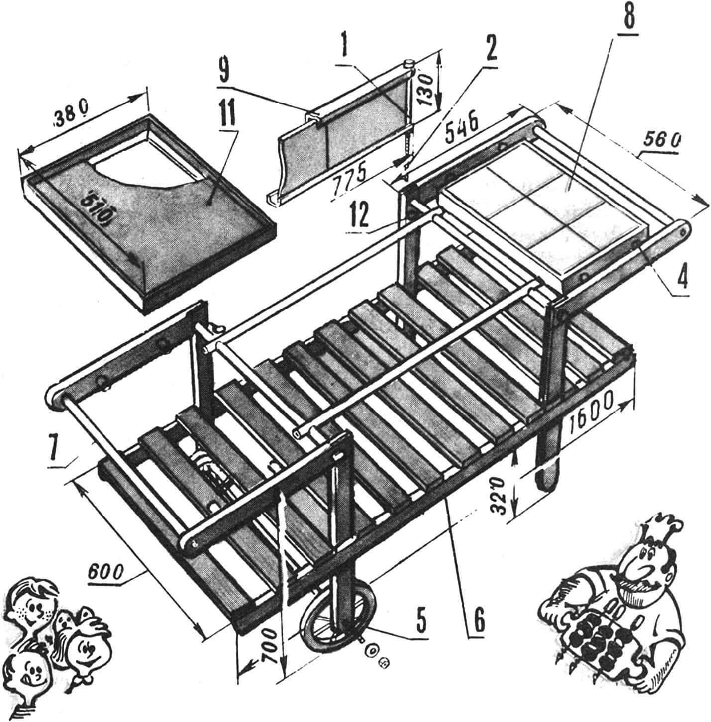 Garden tables with a brazier (A - “round” folding table-barbecue, B - simplified rectangular table-barbecue)