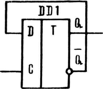Рис. 3. Схема делителя частоты на D-триггере.