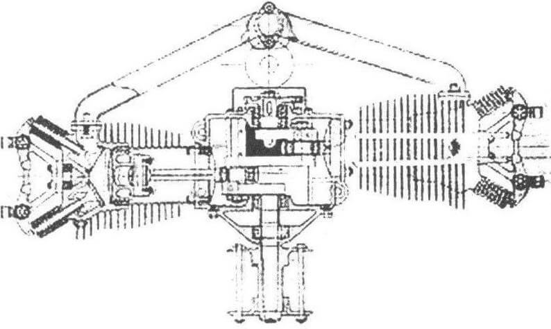 Конструкция мотораАМБ-20. Чертеж Л.Я. Пальмен из журнала «Техника Воздушного флота» № 7-1928