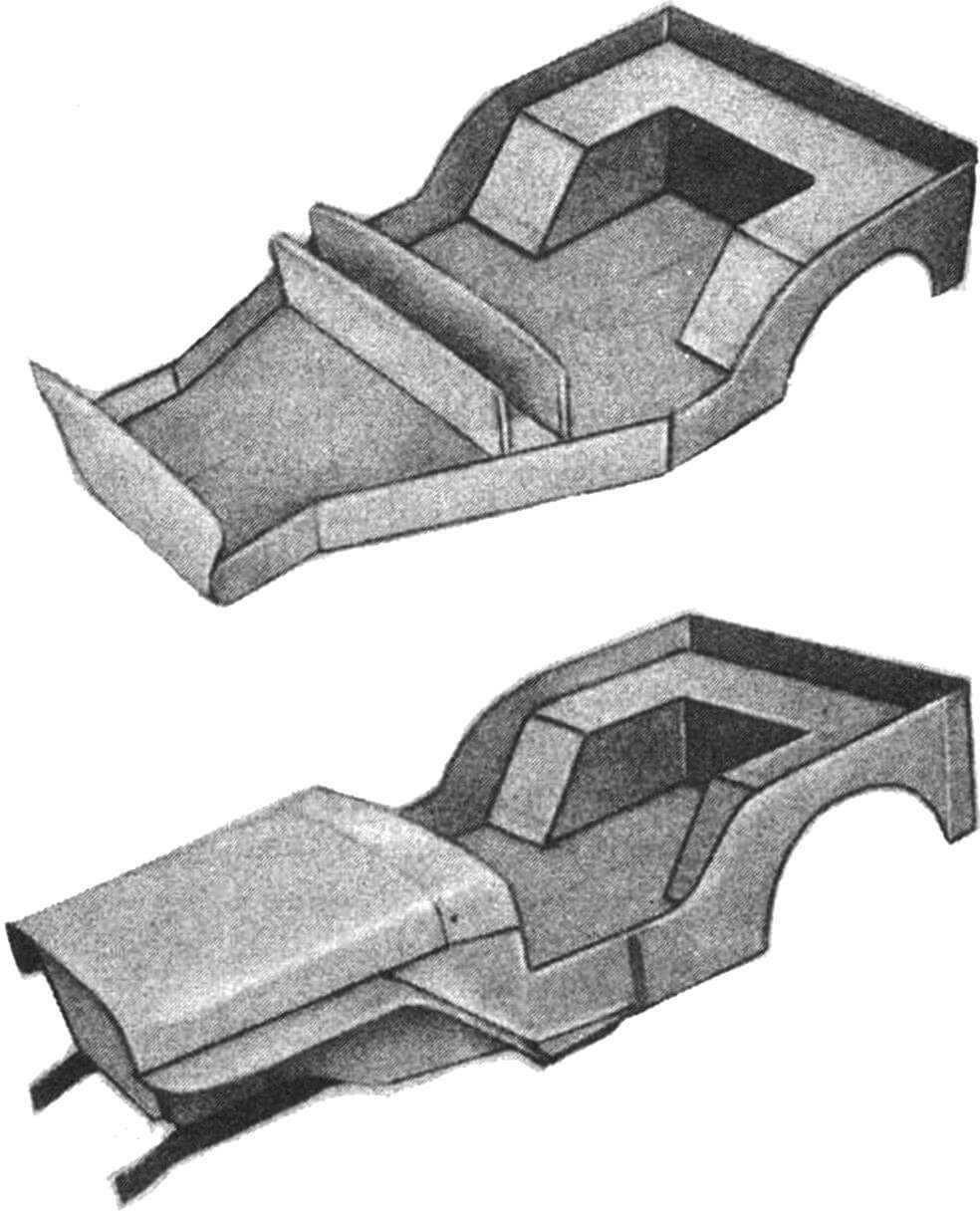 Рис. 2. Две стадии склейки кузова из картона.