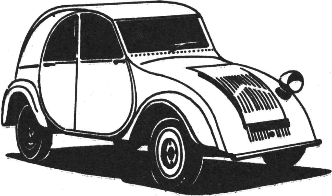 Рис. 1. «Ситроен» 2CV из опытной партии (1939 г., двигатель 375 см3, 8 л. с., 50 км/ч).