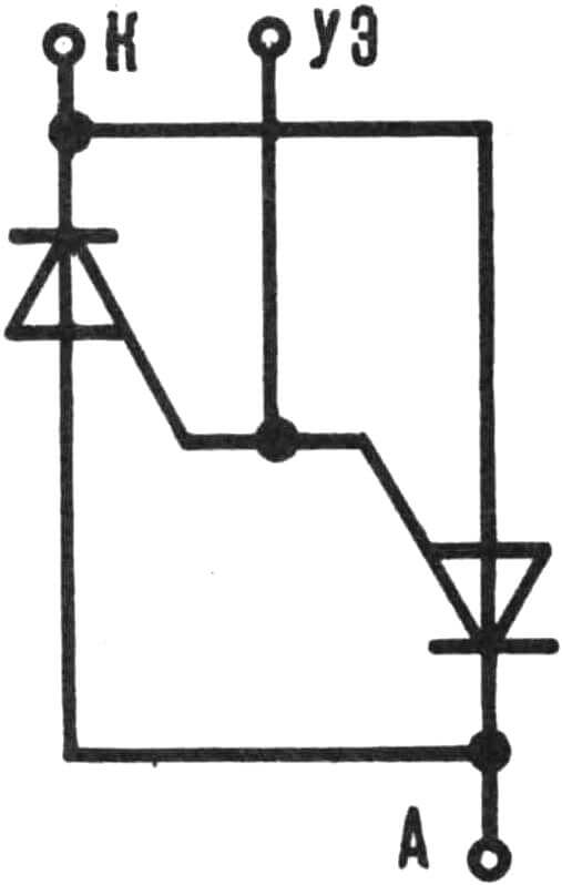 Рис. 2. Тринисторный аналог симистора.