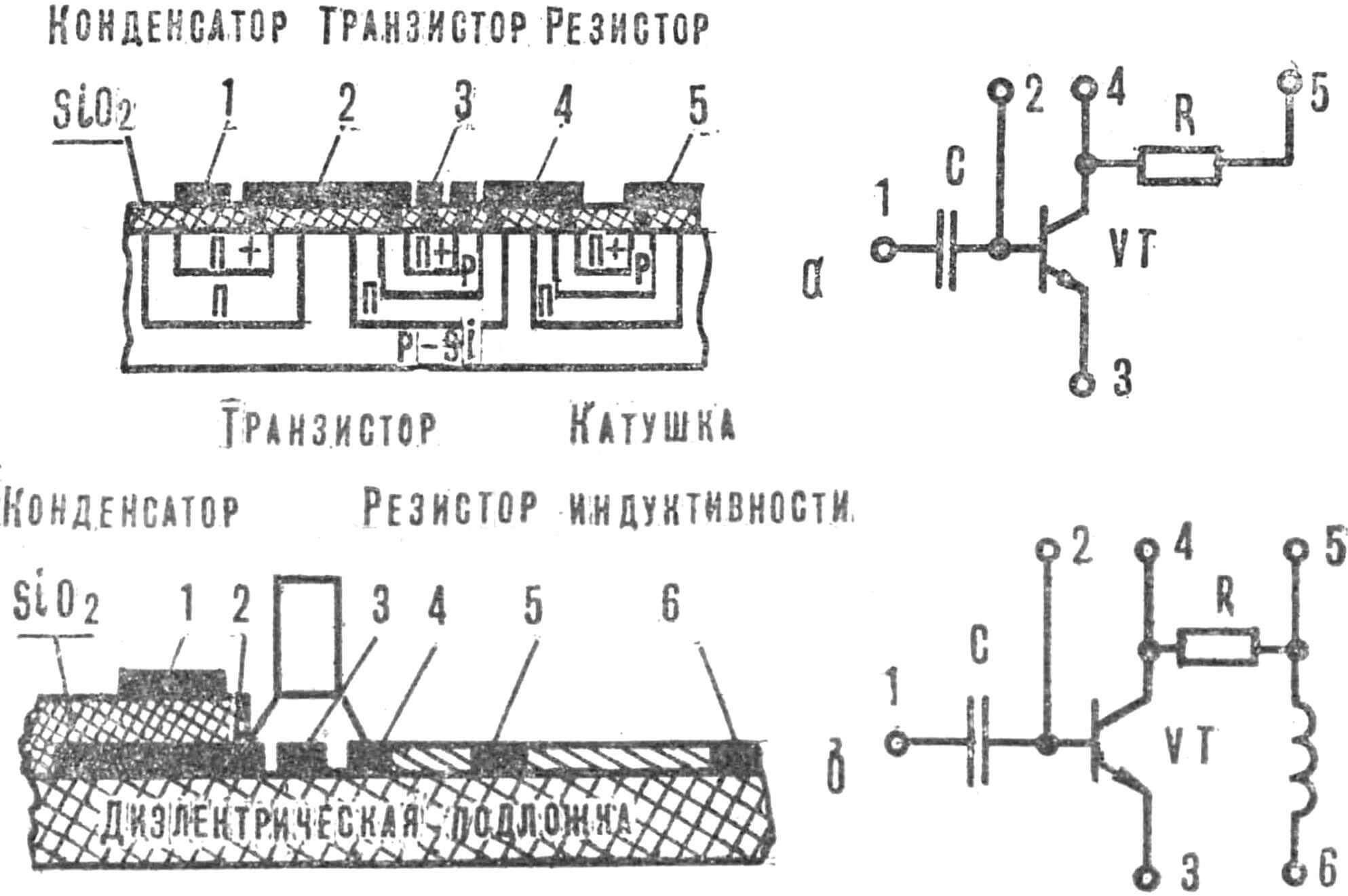 Рис. 1. Структура и электрическая схема интегральной микросхемы