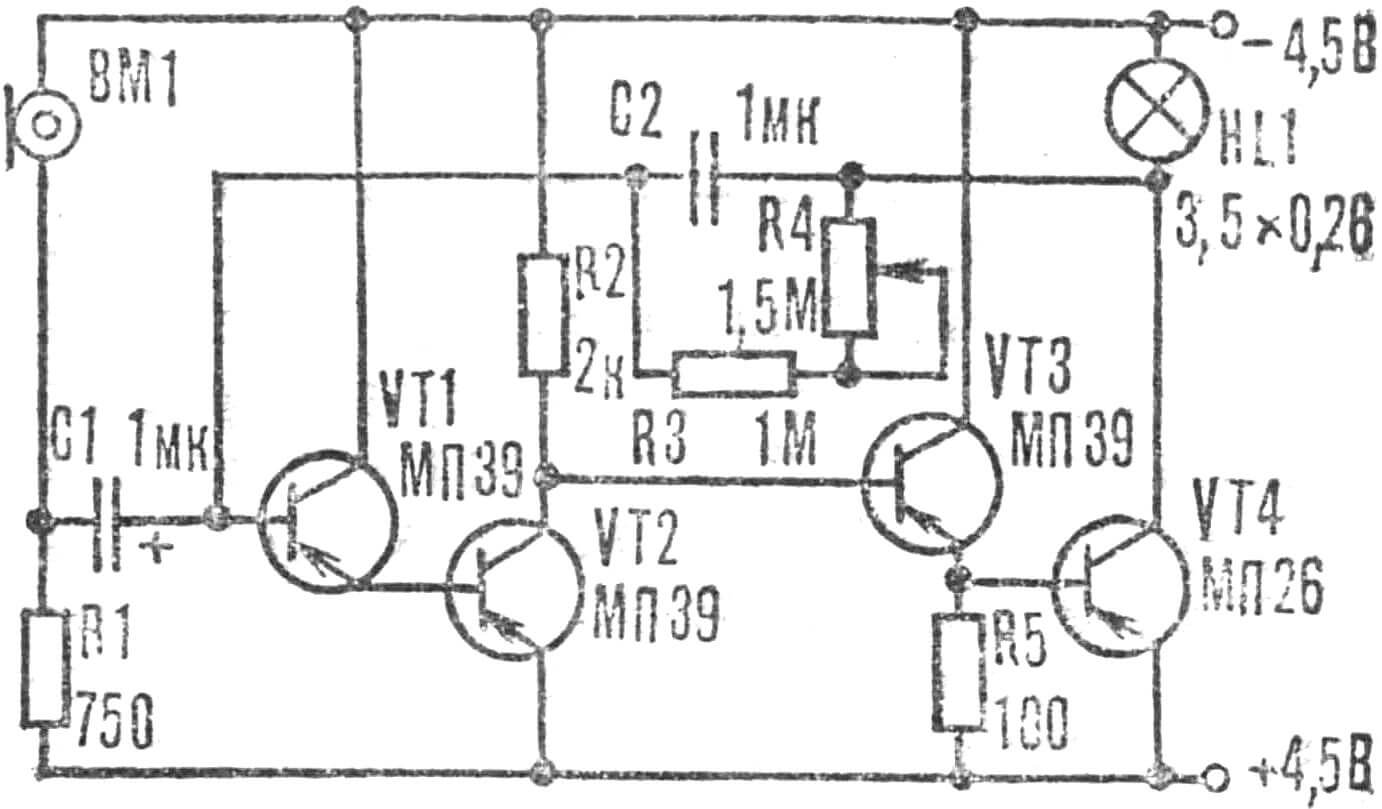 Рис. 6. Схема усовершенствованного звукового реле.