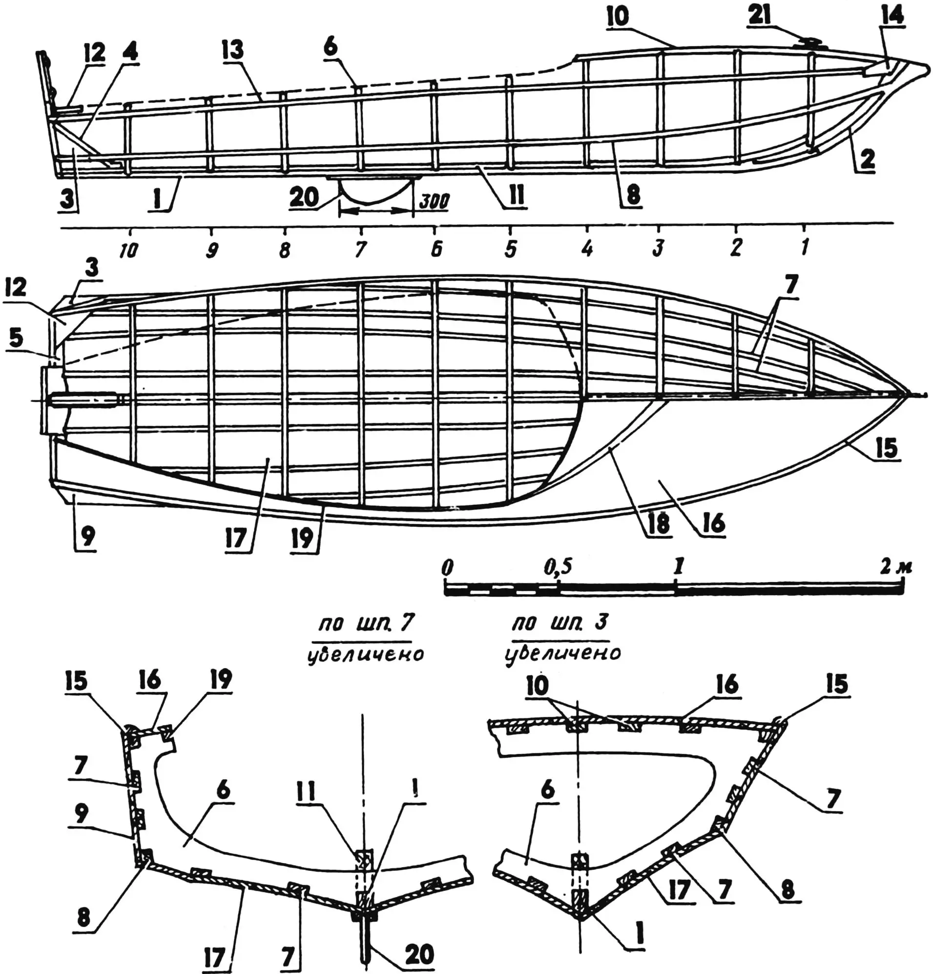 Structure of the motorboat hull