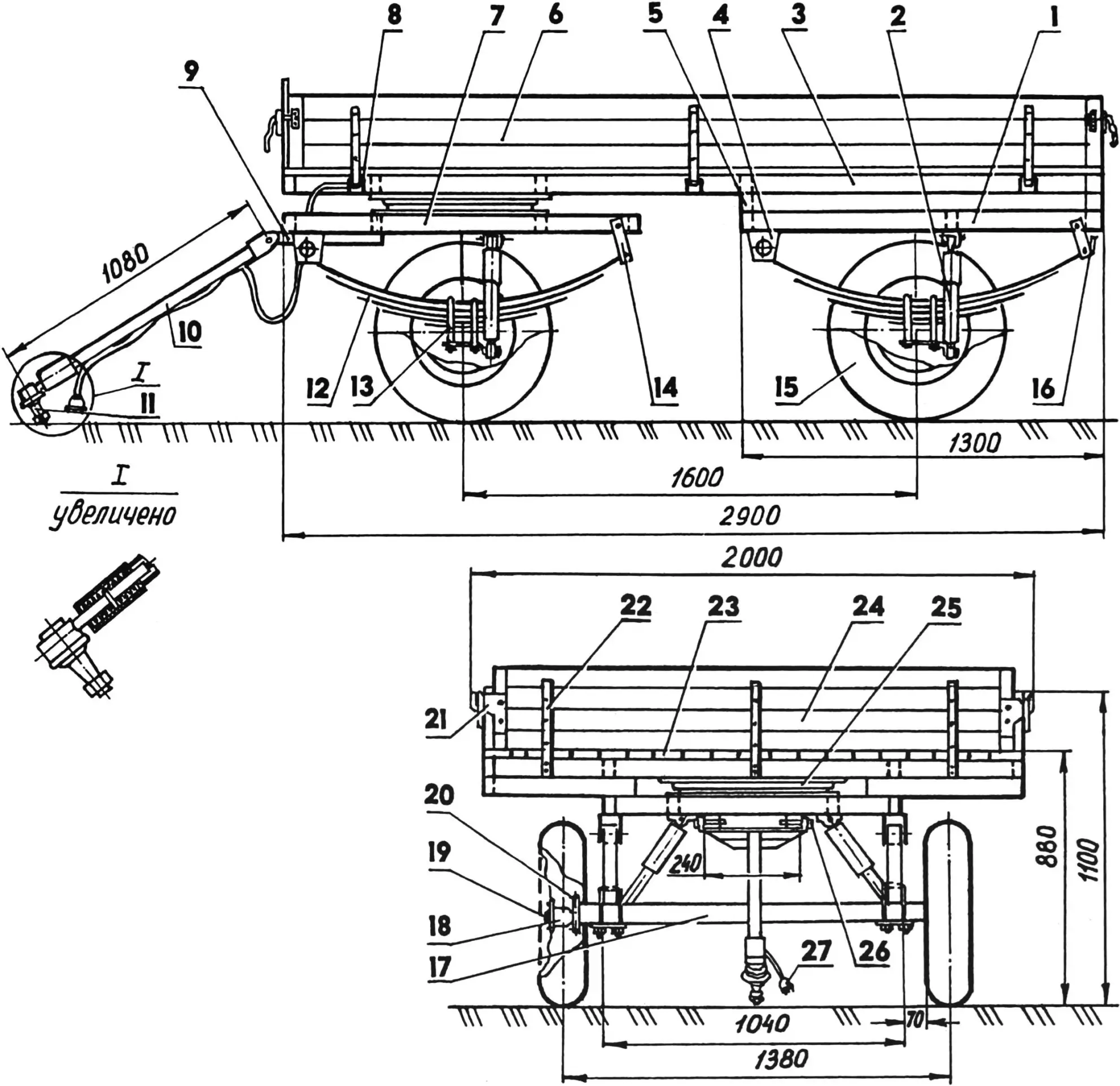 Twin-axle trailer for a passenger car