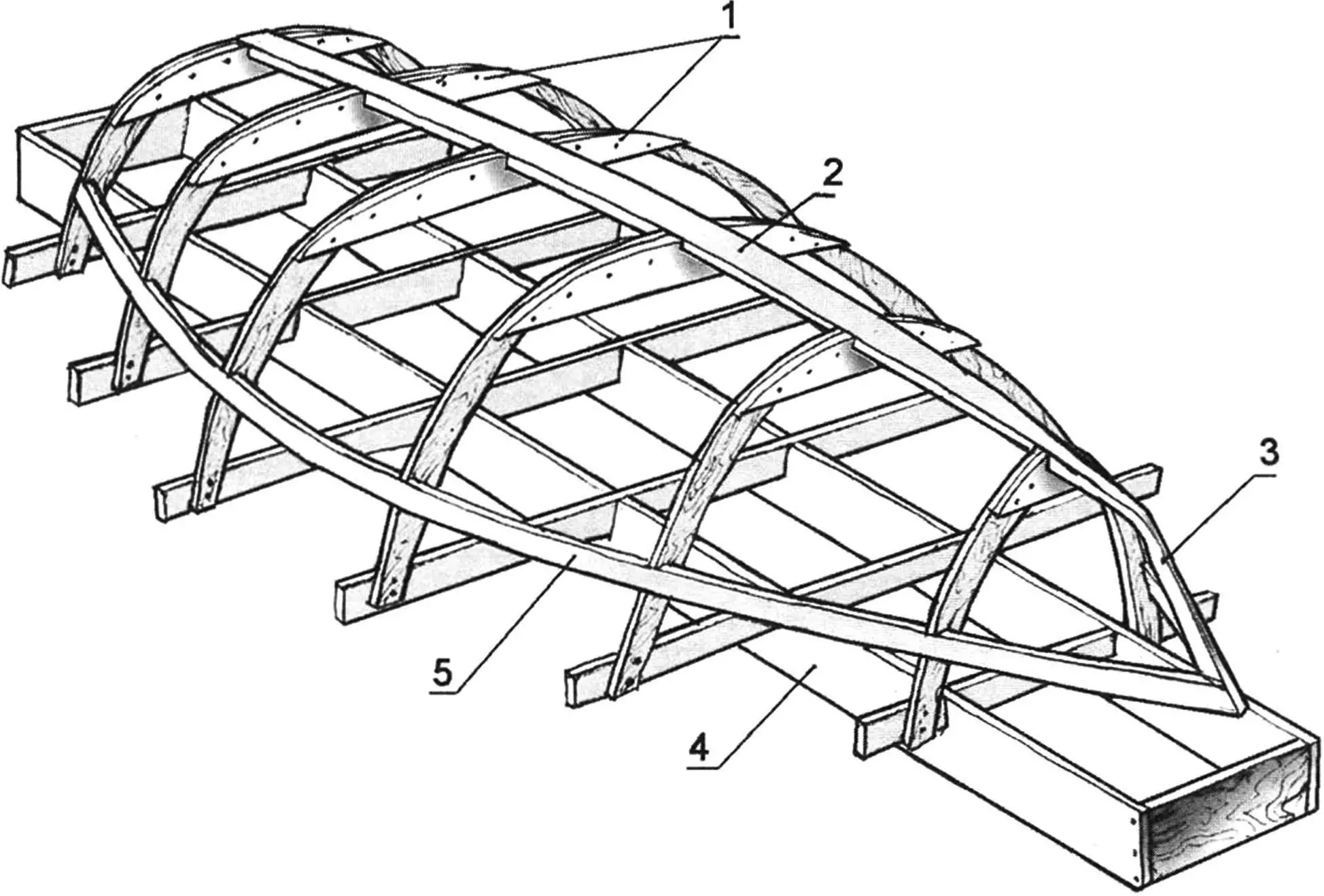 Рис. 1. Набор корпуса деревянного судна на стапеле