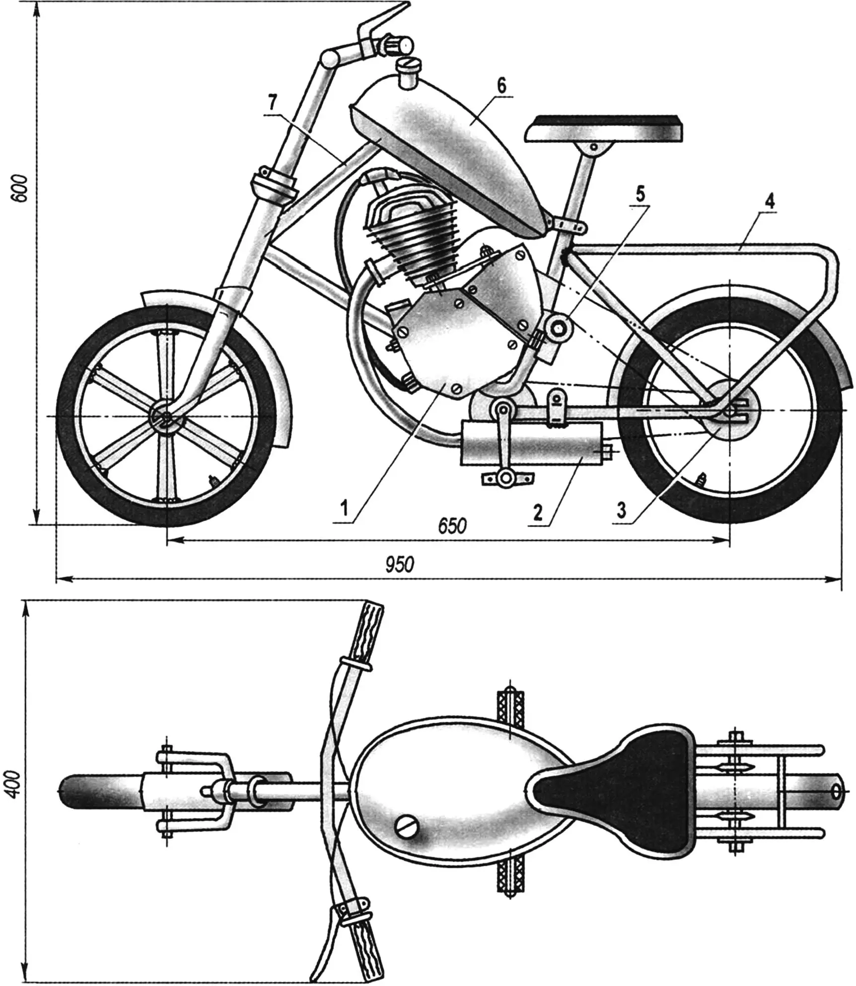 Рис. 1. Мини-мокик на базе детского велосипеда и двигателя Д-8