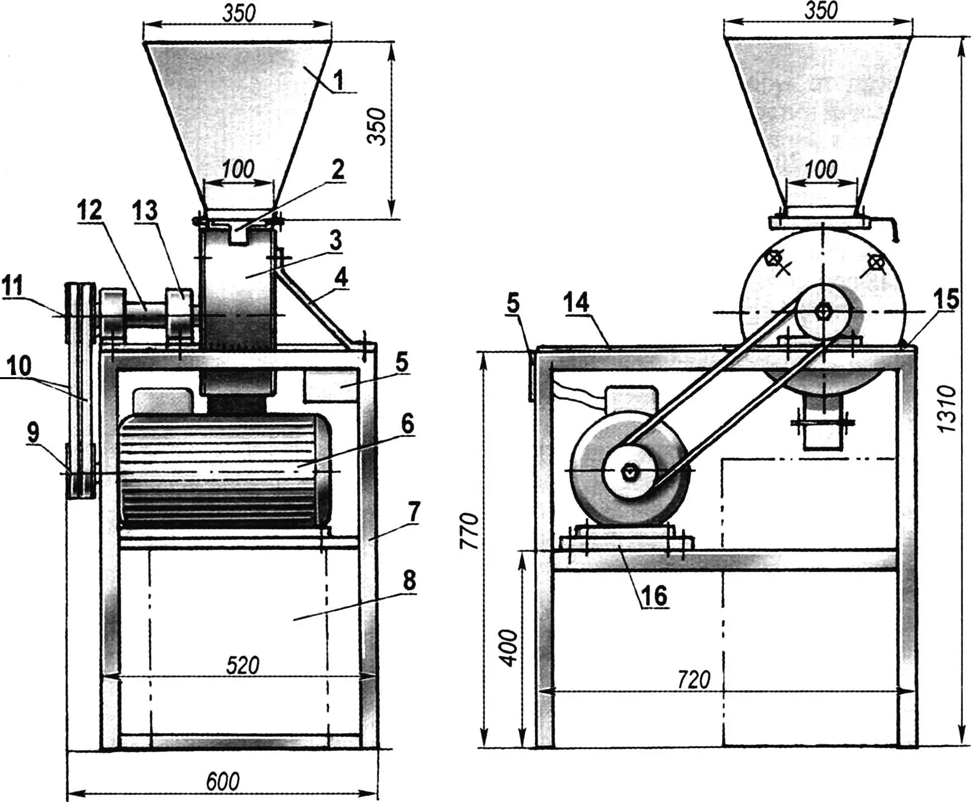 Компоновка зернодробилки