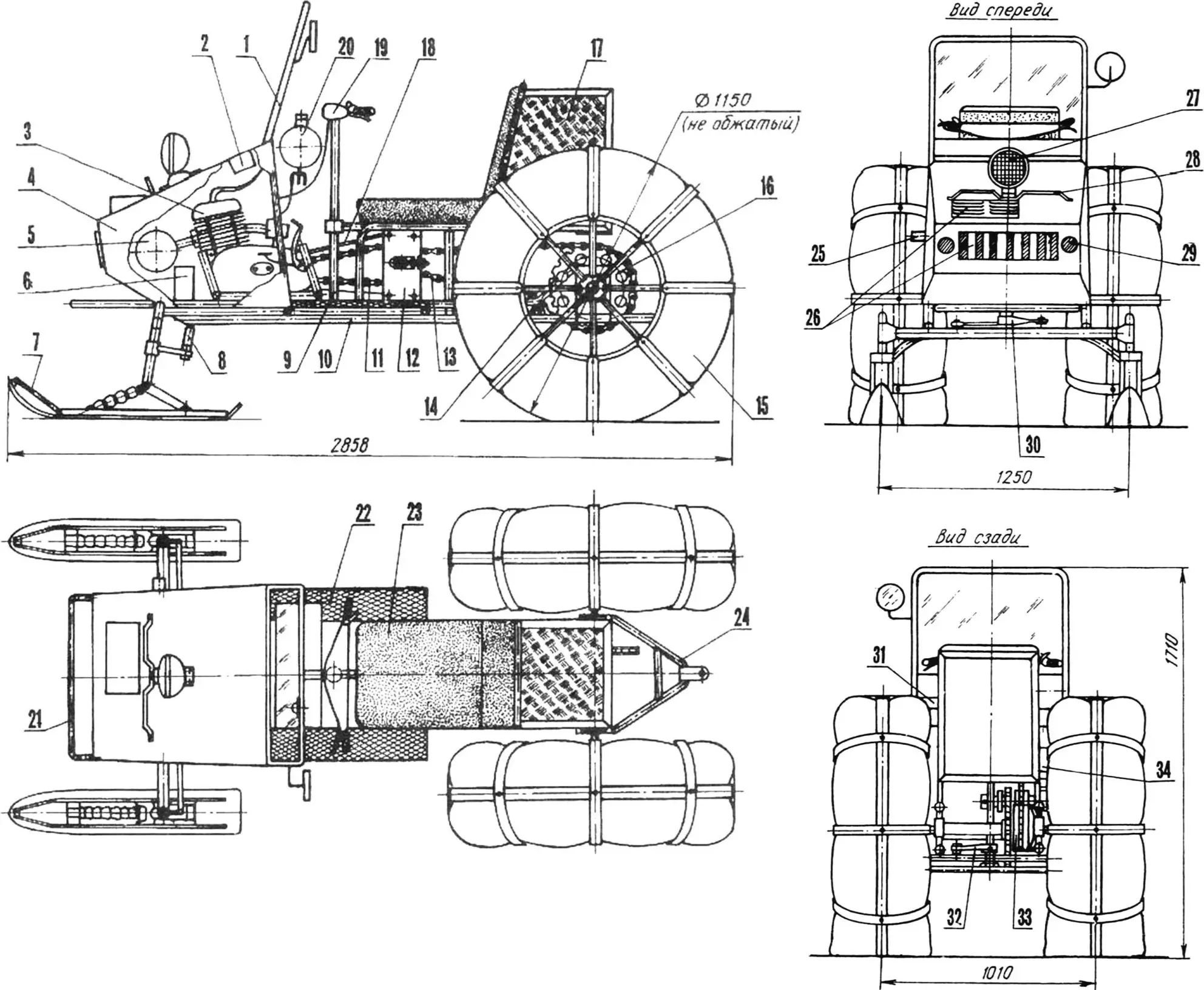 General view and layout of the snowmobile