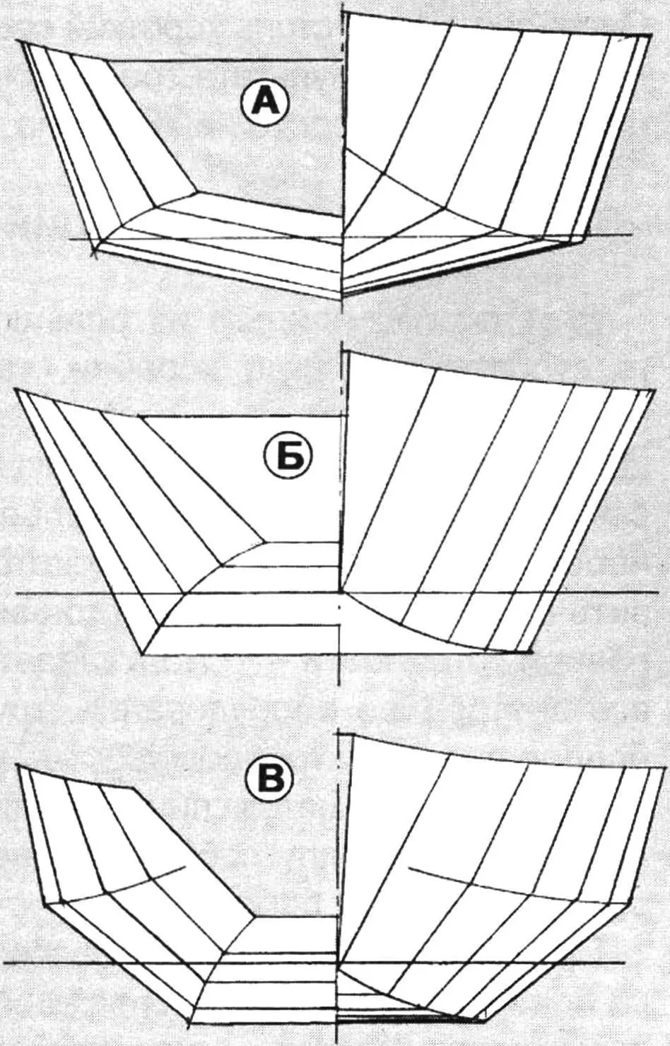 Рис. 3. Схемы обводов, разворачивающихся на плоскость