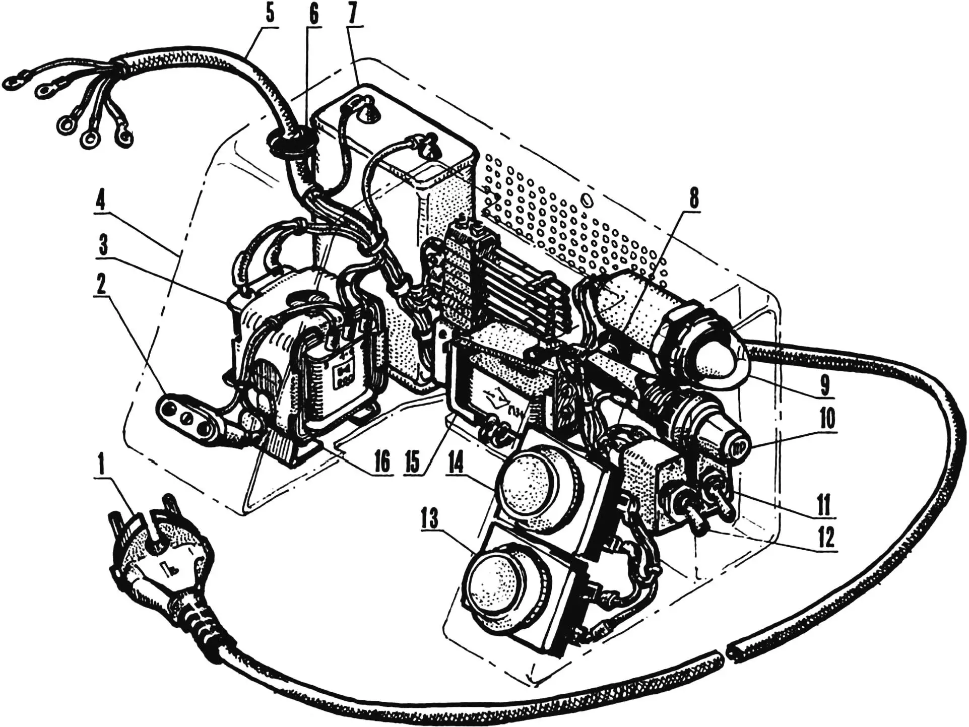 Рис. 17. Компоновка электрических приборов в корпусе пульта управления