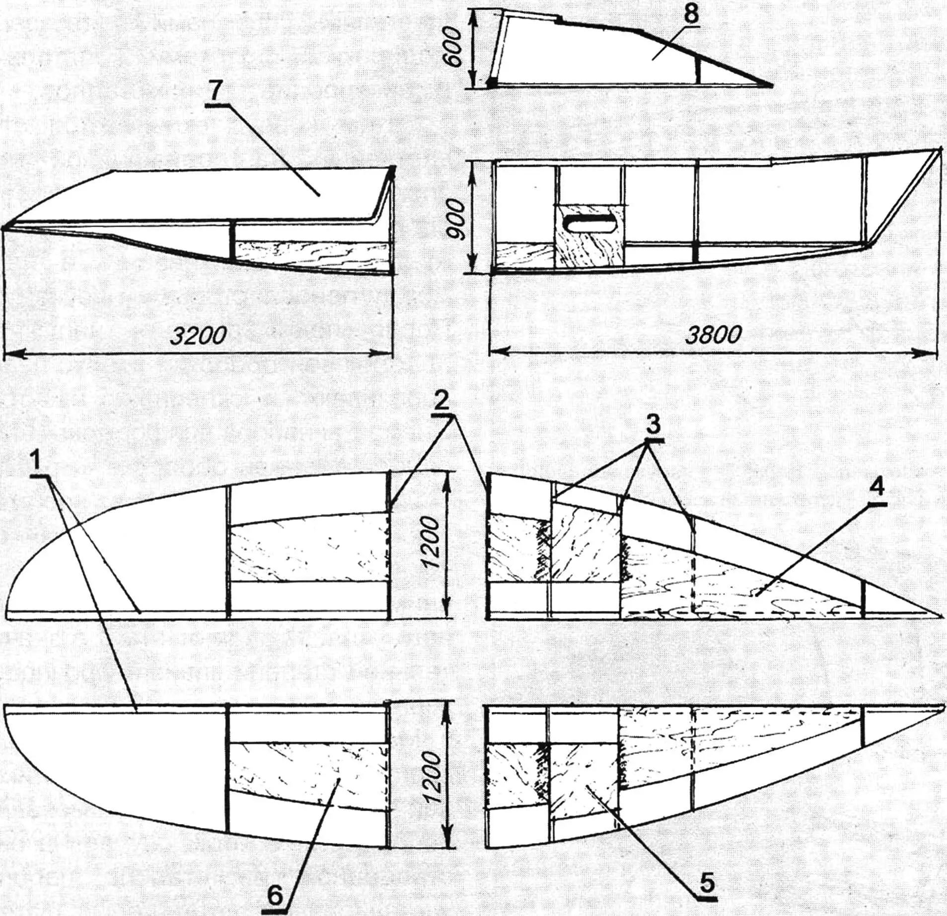 Рис. 7. Пример разбивки на секции корпуса крейсерской гоночной яхты
