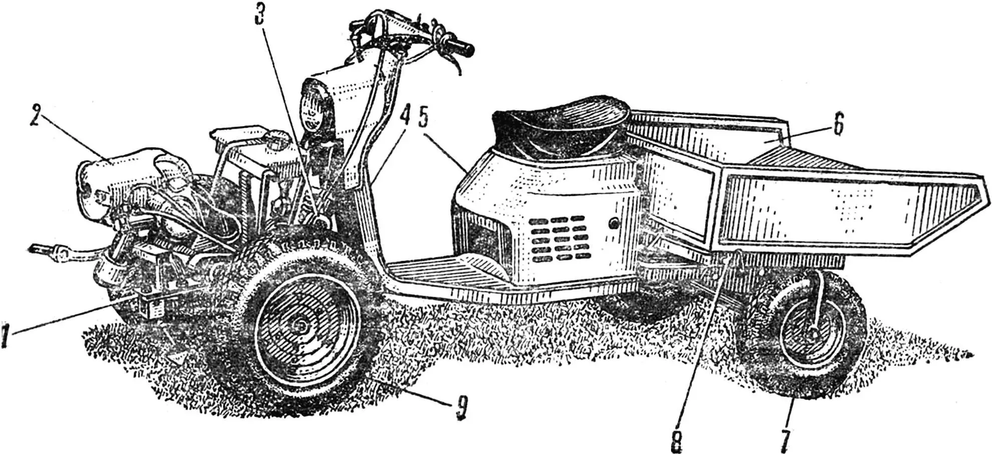 Fig. 1. General view of the walk-behind tractor with cart