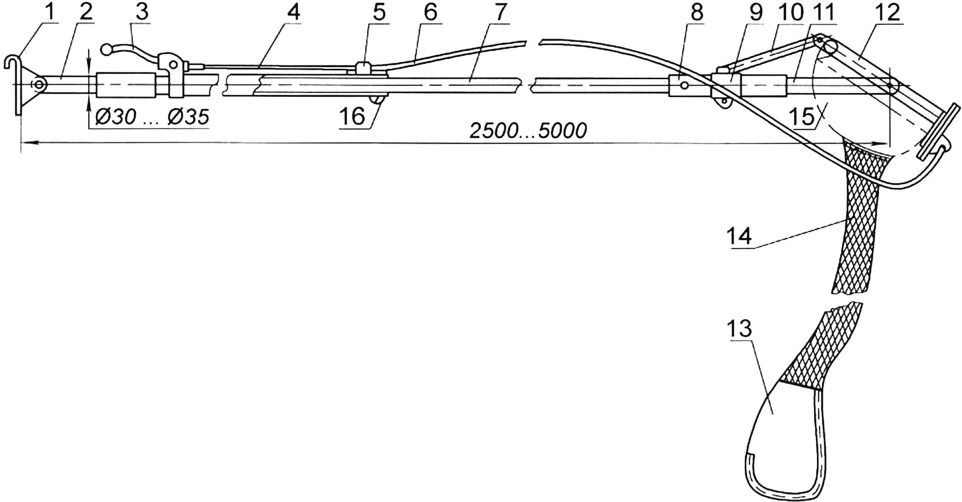 Универсальный плодосъёмник со срезающим механизмом и транспортировочным рукавом