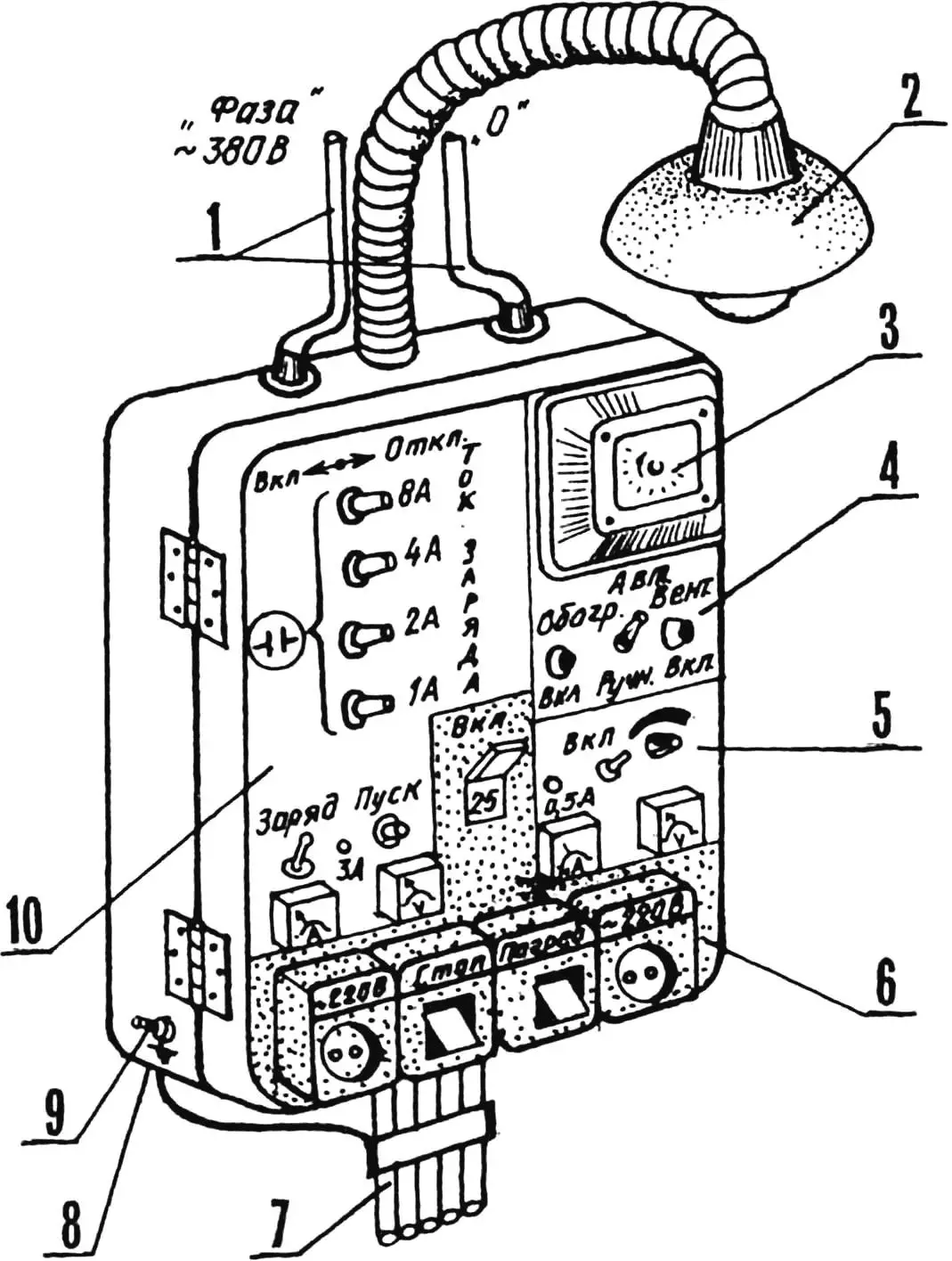 Control center for garage electrical equipment power supply