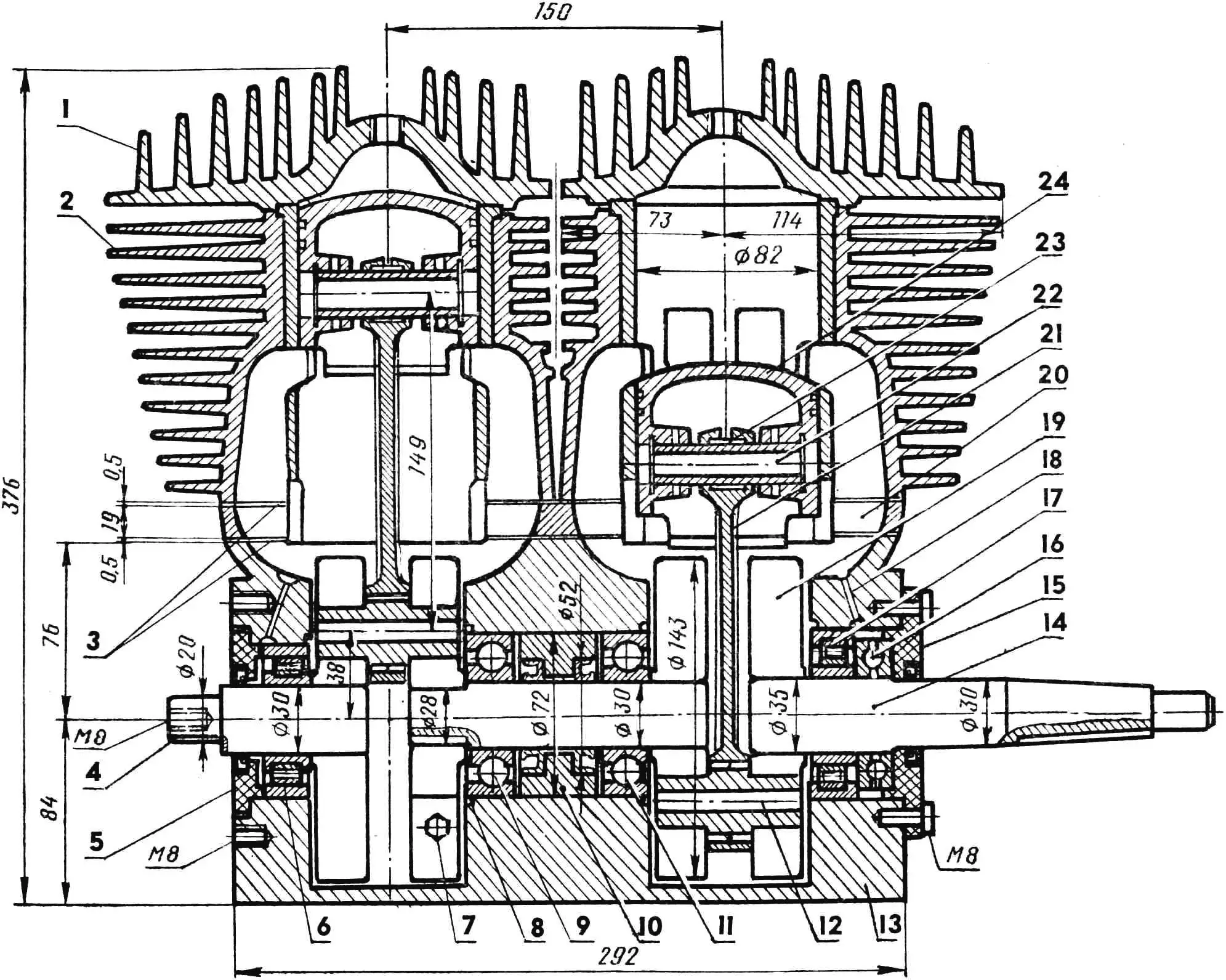 Fig. 1. Compact two-cylinder aircraft engine «Compact-800»