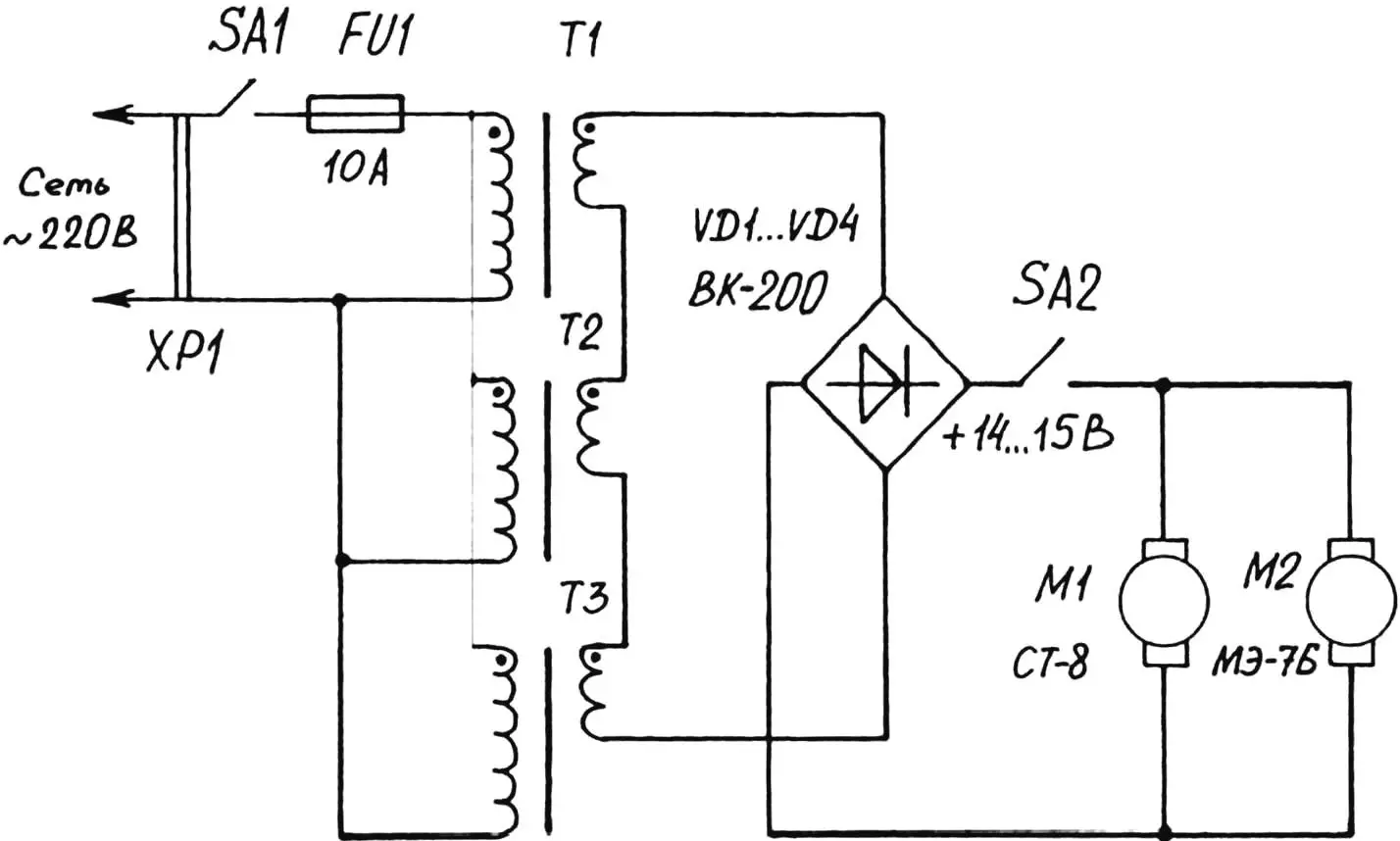 Schematic electrical diagram of cultivator motor power supply