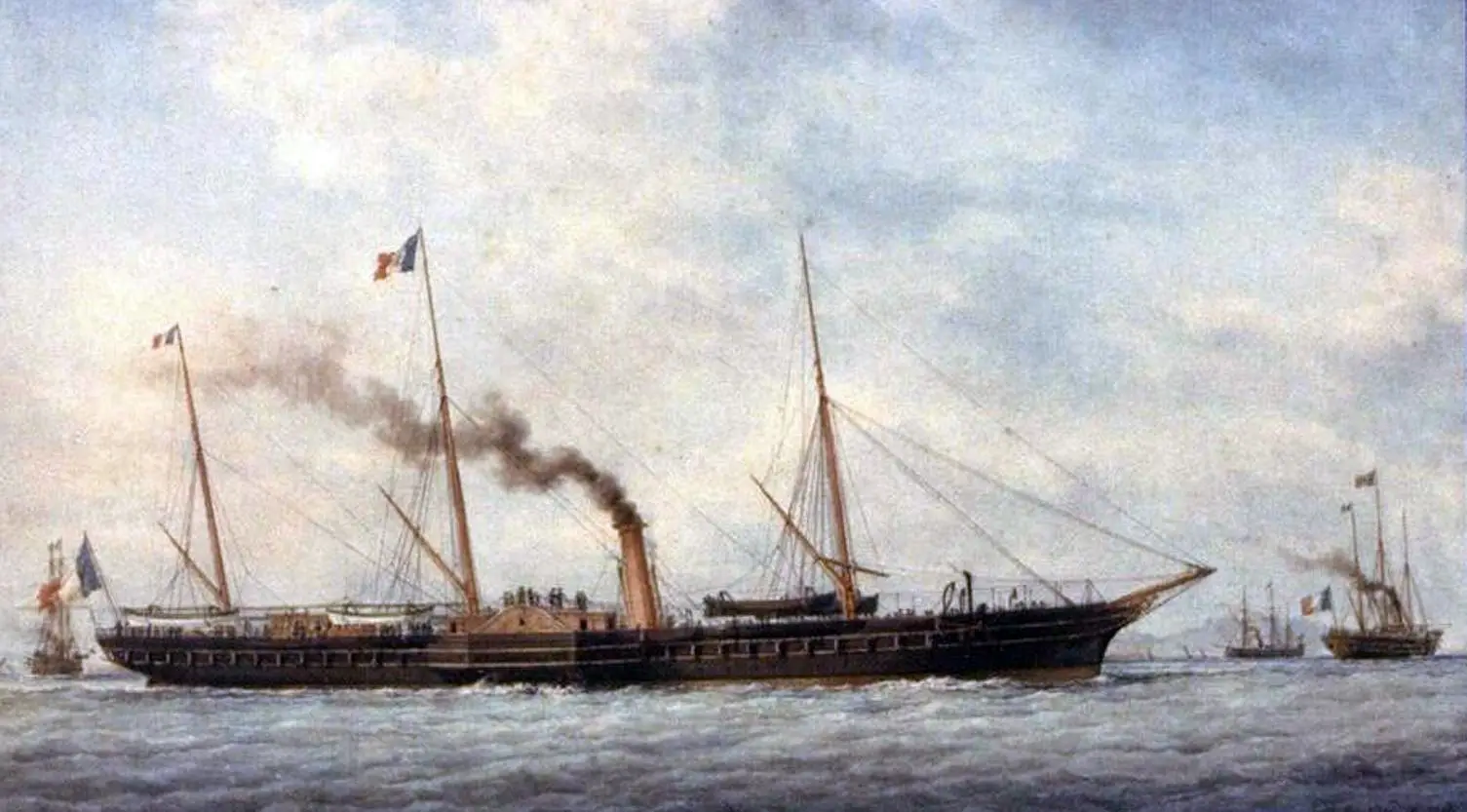 «L’Aigle» выходит из Марселя. Акварель работы Франсуа Жеффруа. Художник запечатлел отправление Наполеона III в Алжир, однако искусствоведы и историки так и не выяснили - в 1860-м или в 1865-м году...