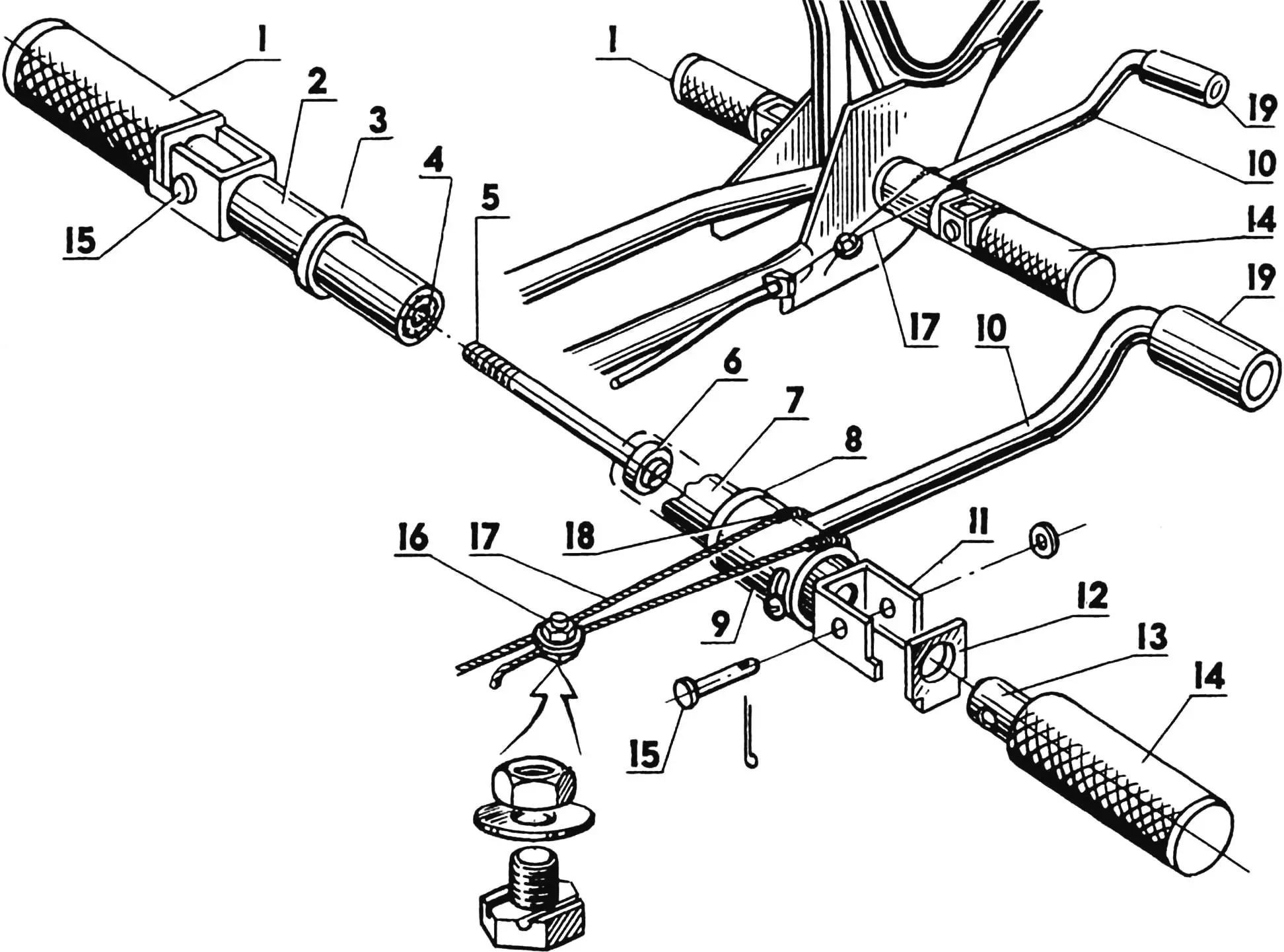 Equipping the moped with motorcycle-type footrests and brake pedal
