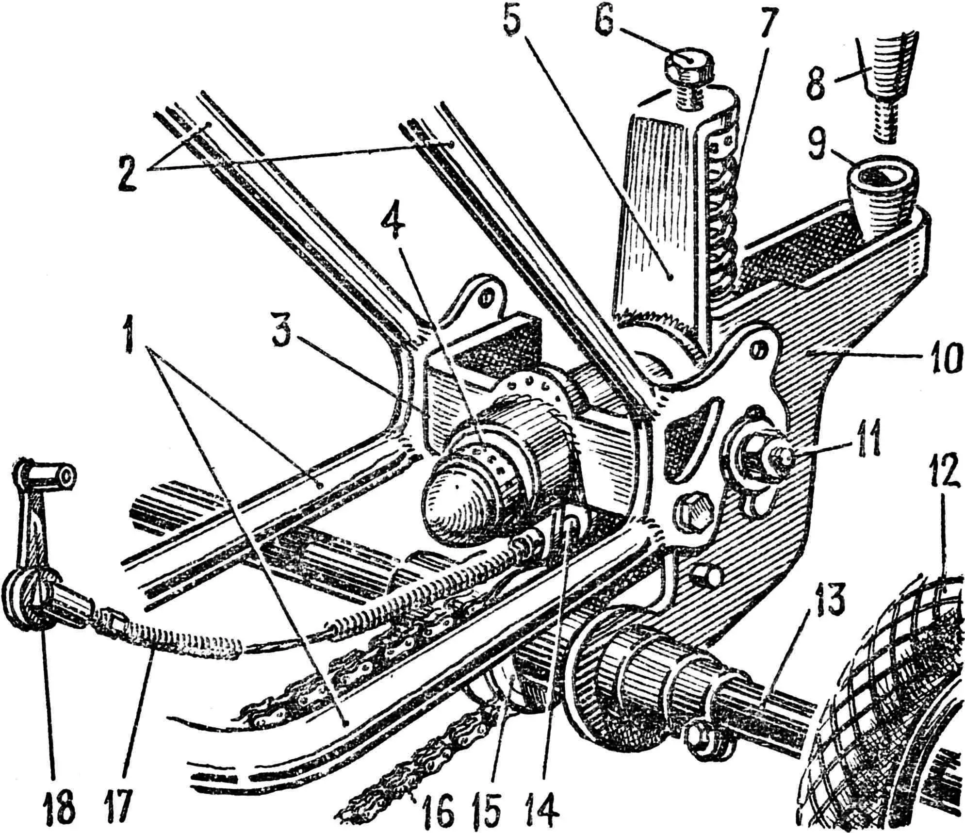 Рис. 2. Задній міст та його кріплення до рами