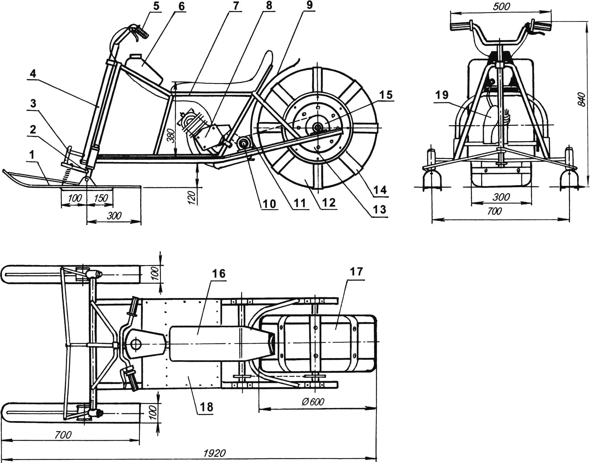 Wheel-ski snowmobile 
