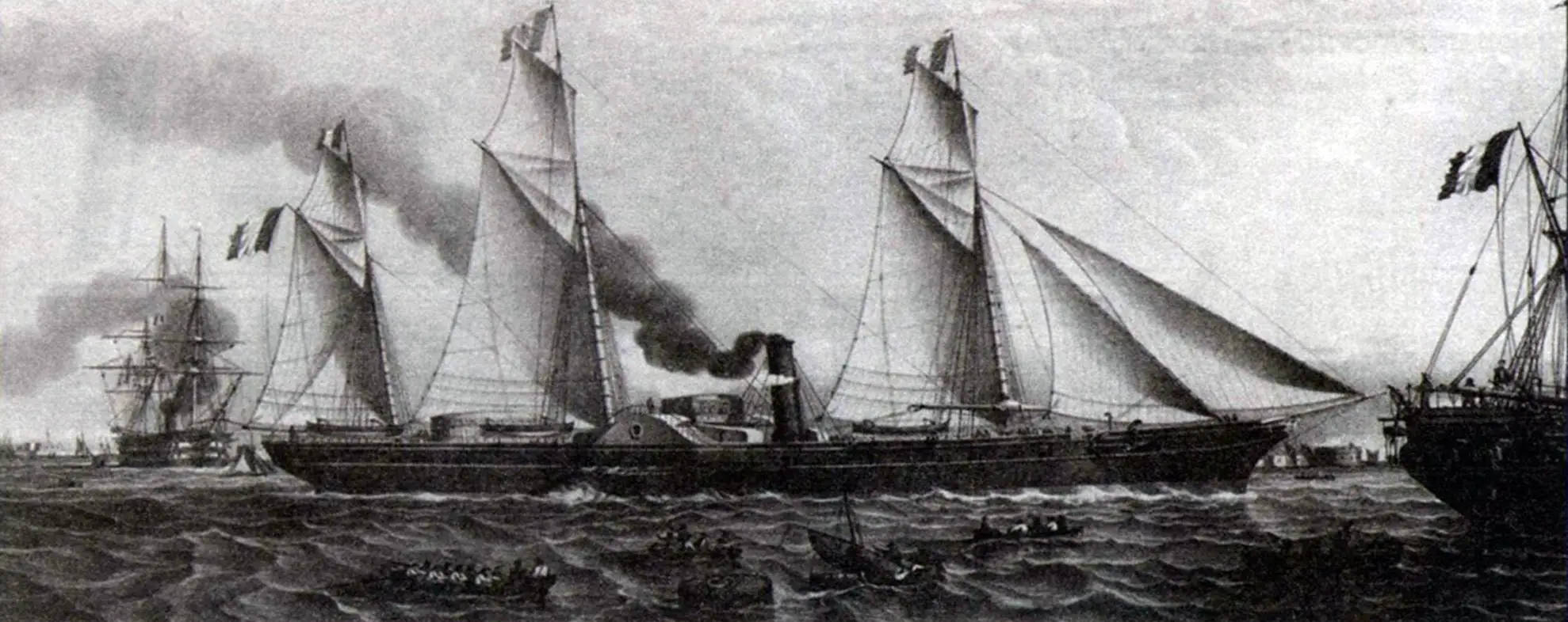 На этой литографии «L’Aigle» изобразили с поставленными парусами. Хорошо видно, что яхта несет вооружение шхуны - на фок-мачте прямые паруса отсутствуют