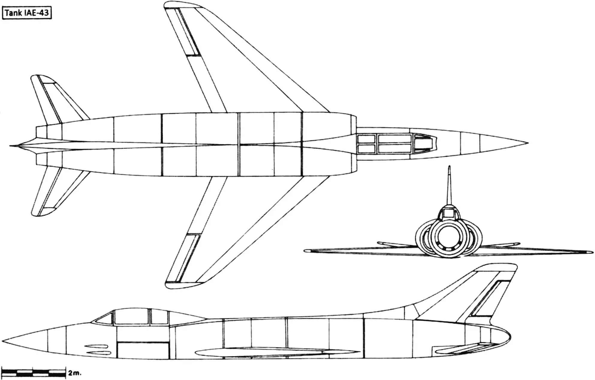 Чертеж из эскизного проекта сверхзвукового двухдвигательного истребителя IAe 43