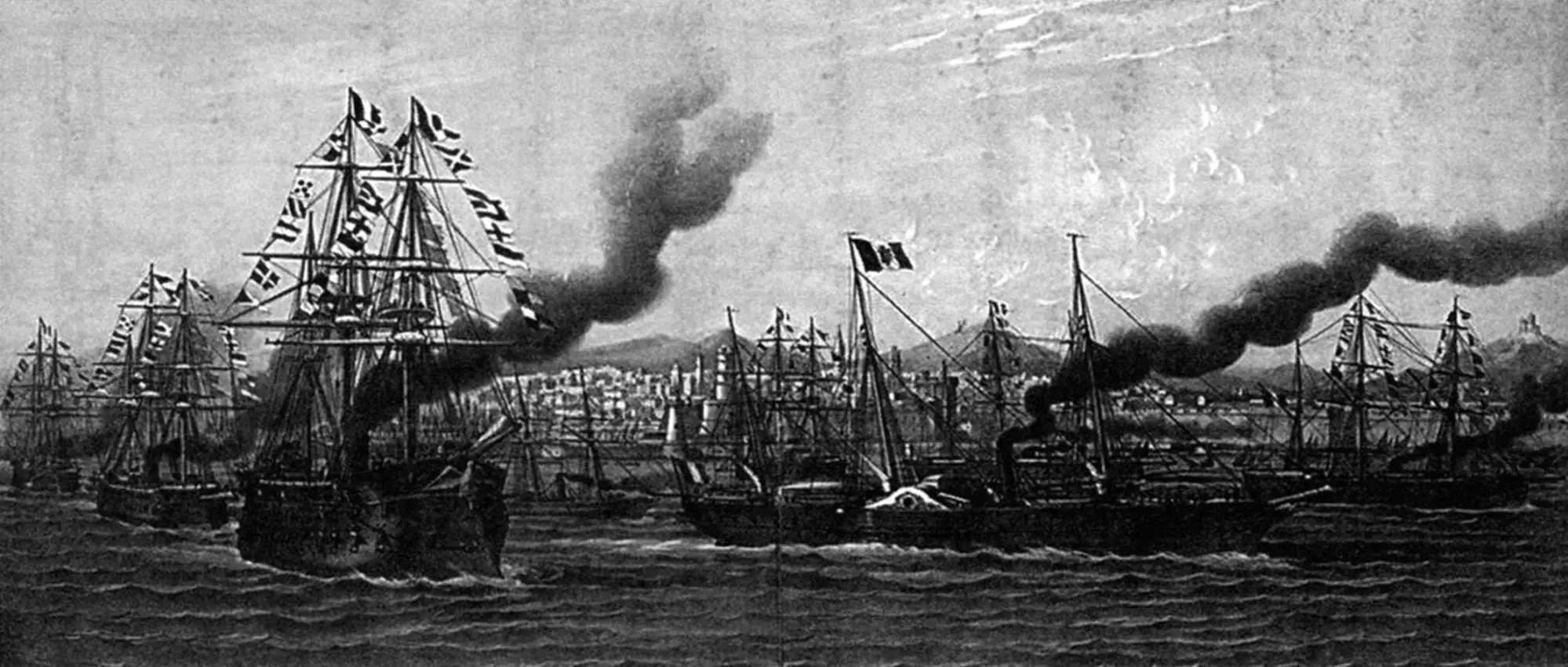 Наполеон III на яхте «L’Aigle» направляется в Алжир, 1865 год. Императора в плавании сопровождали многочисленные корабли французского флота