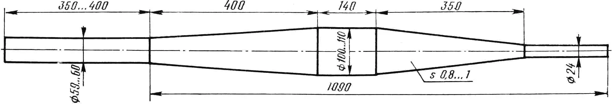 Fig. 6. Resonant exhaust pipe for crankshaft speed 5800...6100 rpm.