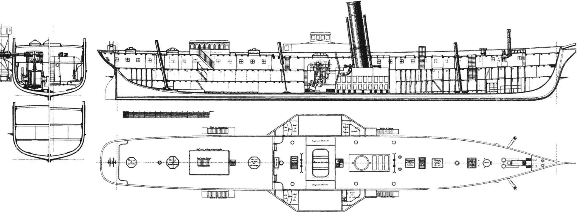 Схема внутреннего расположения (разрез по ДП и вид сверху)
