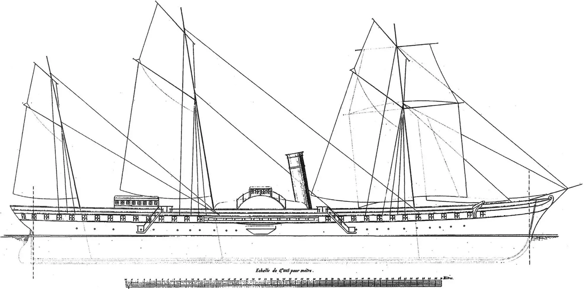 Императорская яхта «L’Aigle» -схема общего вида с парусным вооружением