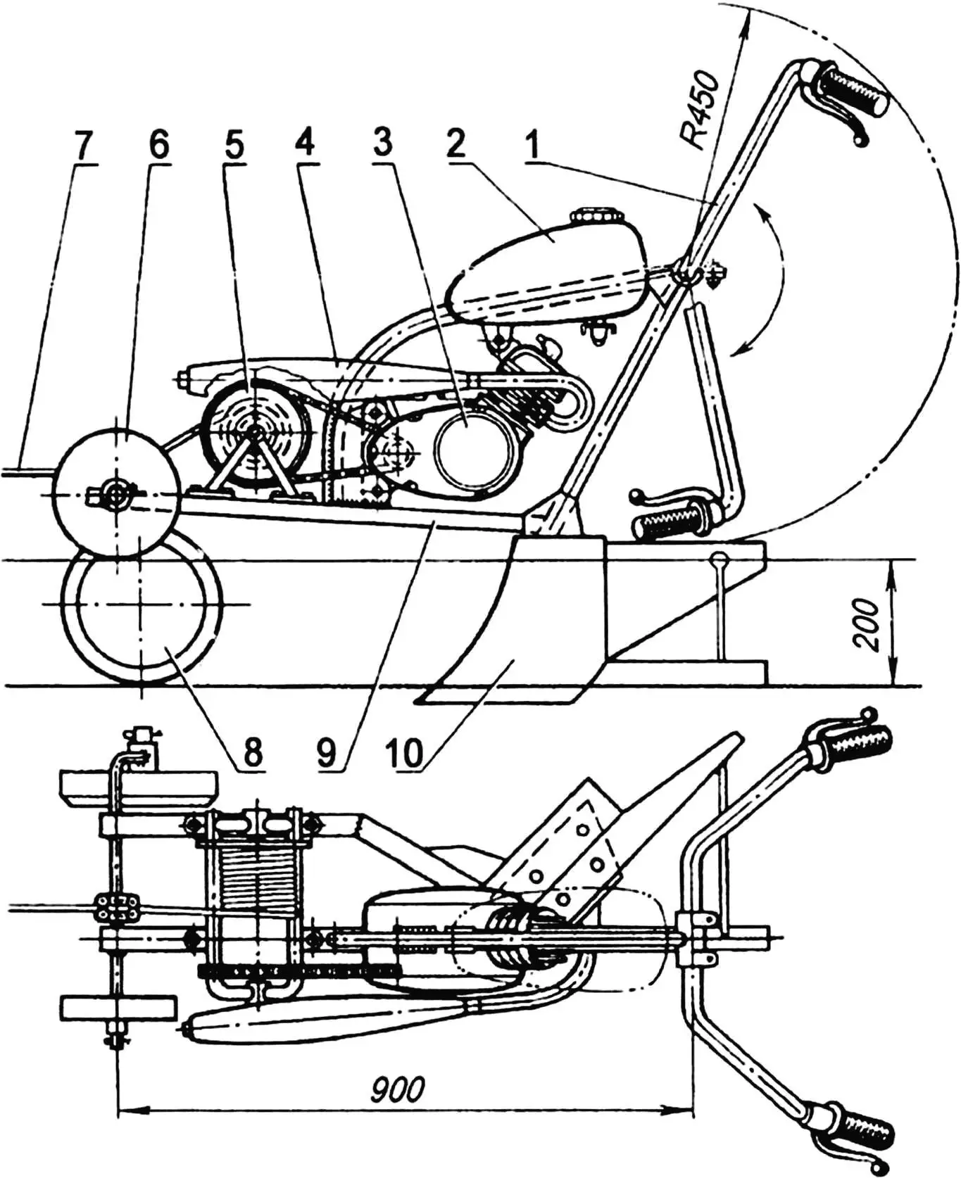 Self-propelled motor plow with winch drive