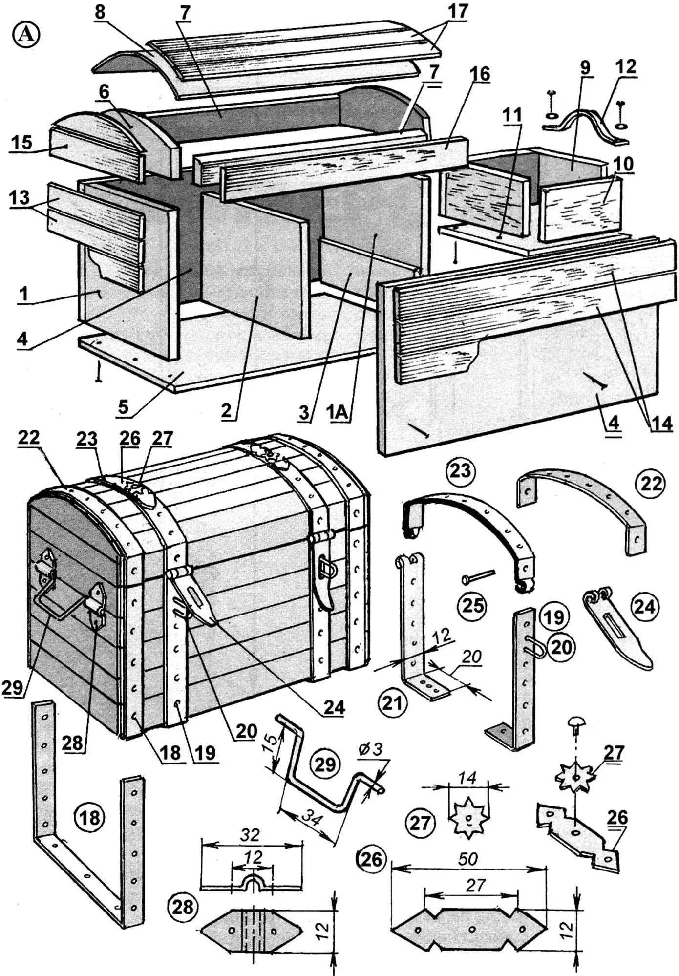Fig. 1. Decorative “safe”-chest (A) and insert box (B)