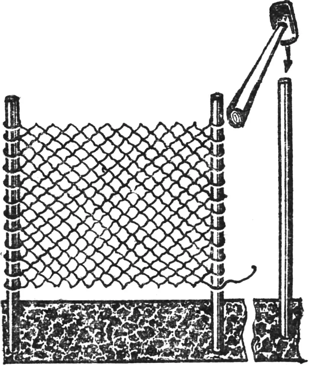 Рис. 2. Монтаж ограды из металлической сетки.