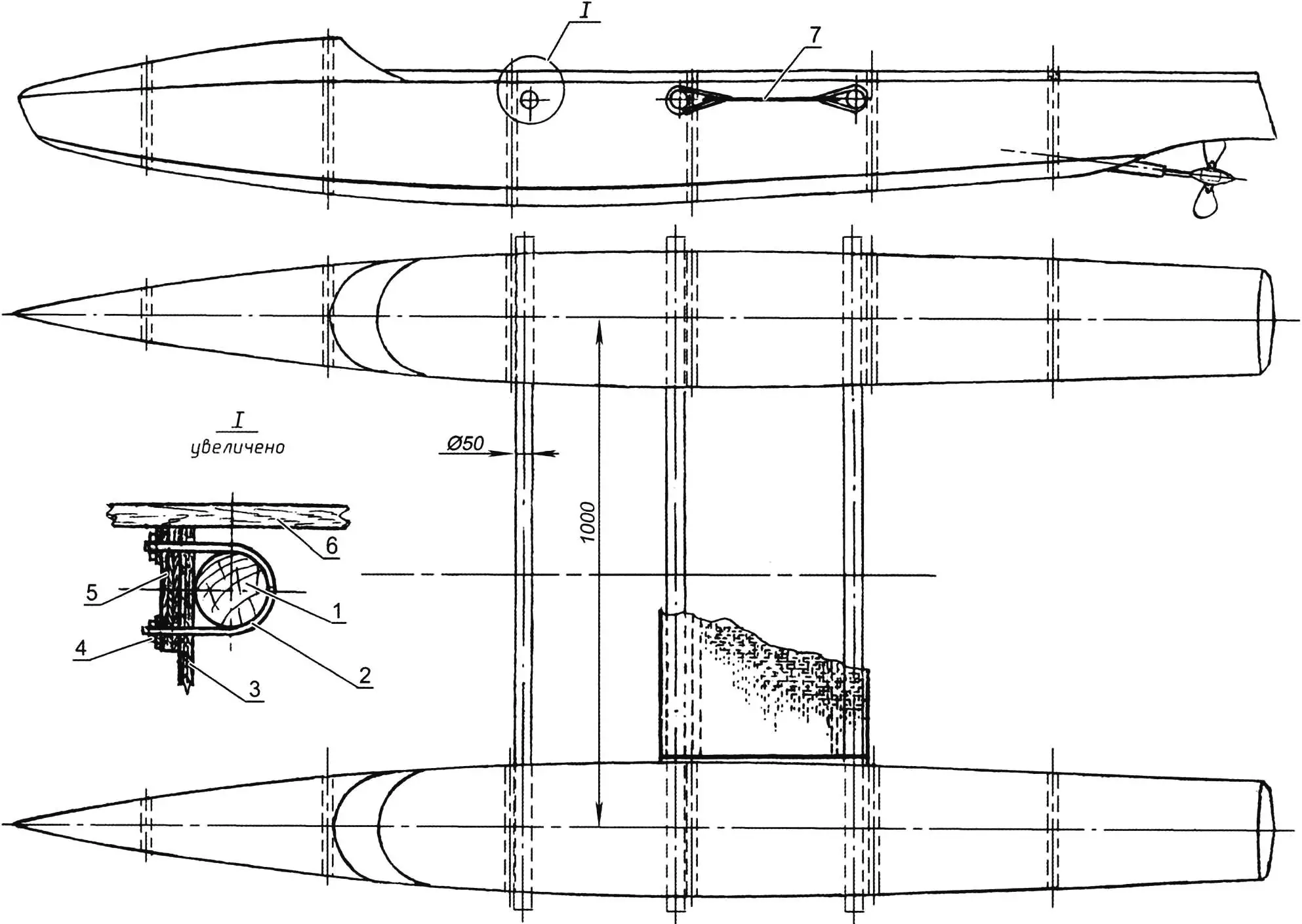 Pleasure catamaran based on self-propelled floats