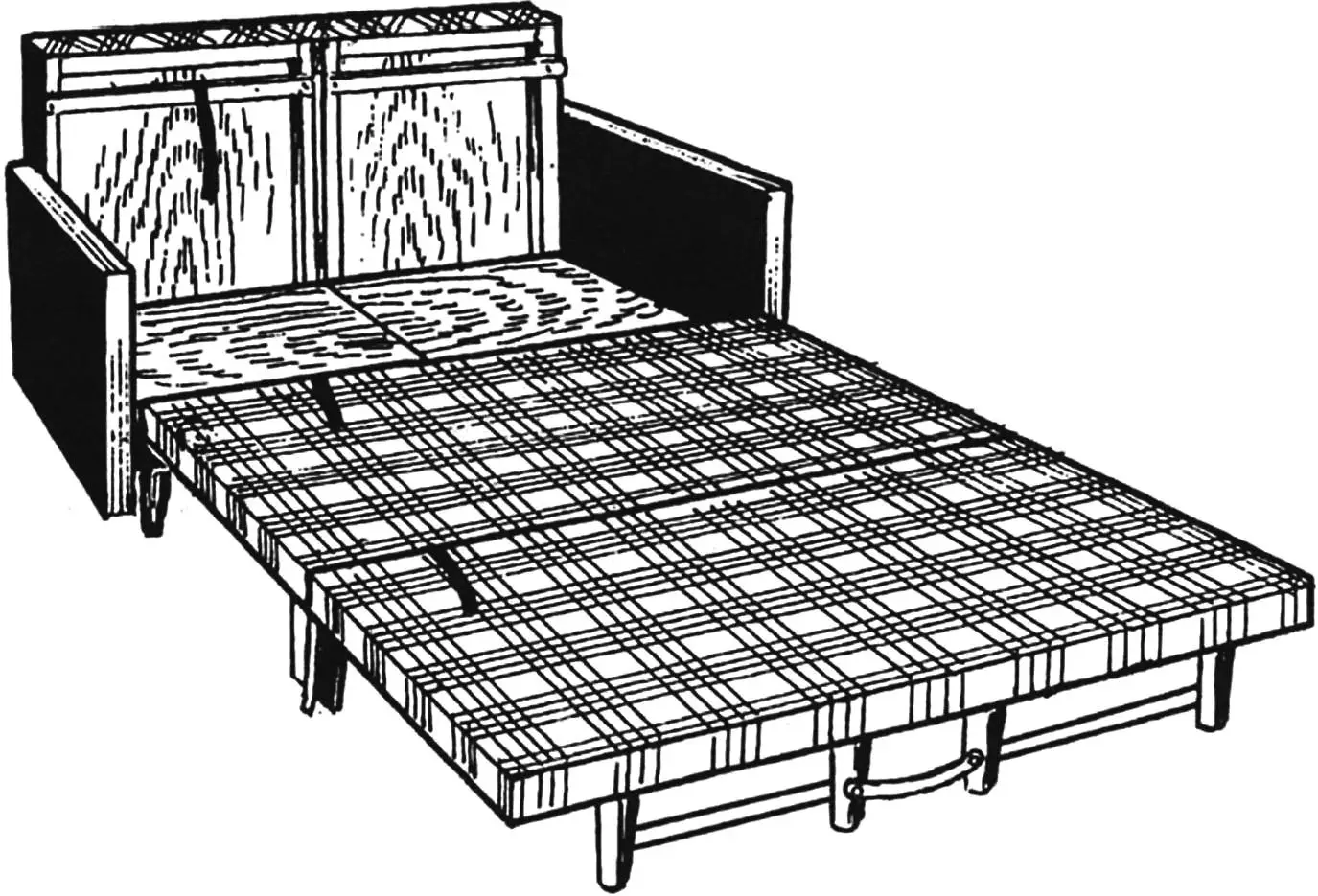 Sofa base extended and seat cushions unfolded