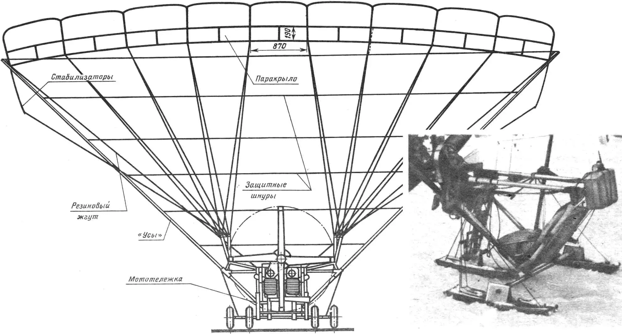 Fig. 1. Twin-engine paramotor «Carlson-4». Photo: winter version of the power cart