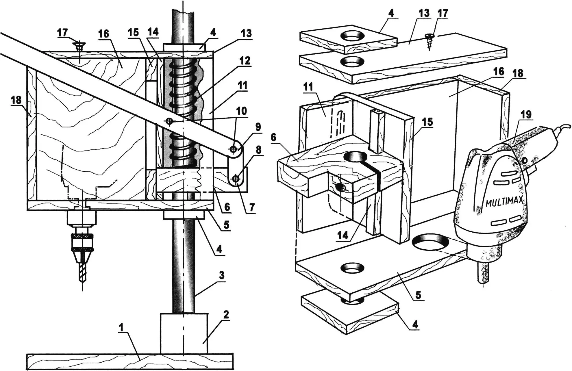 Bench drill stand from a hand drill