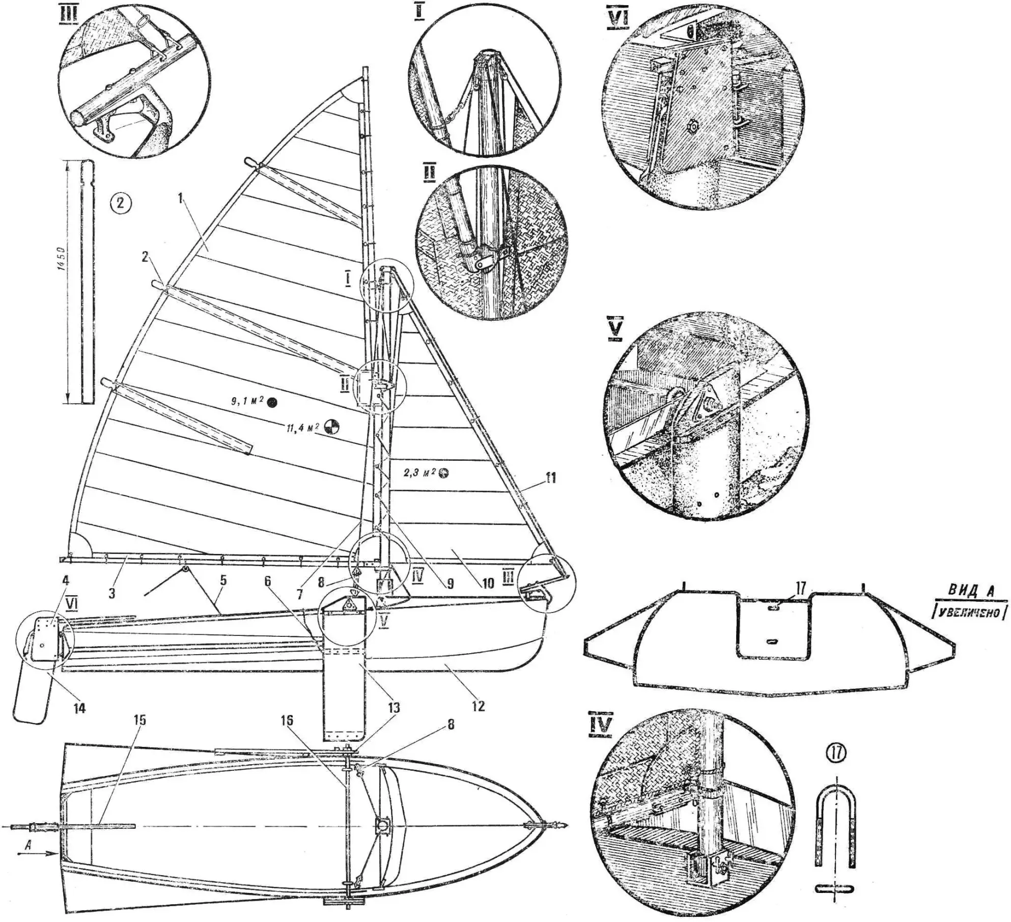 Fig. 1. Sailboat based on motorboat «Yuzhanka»