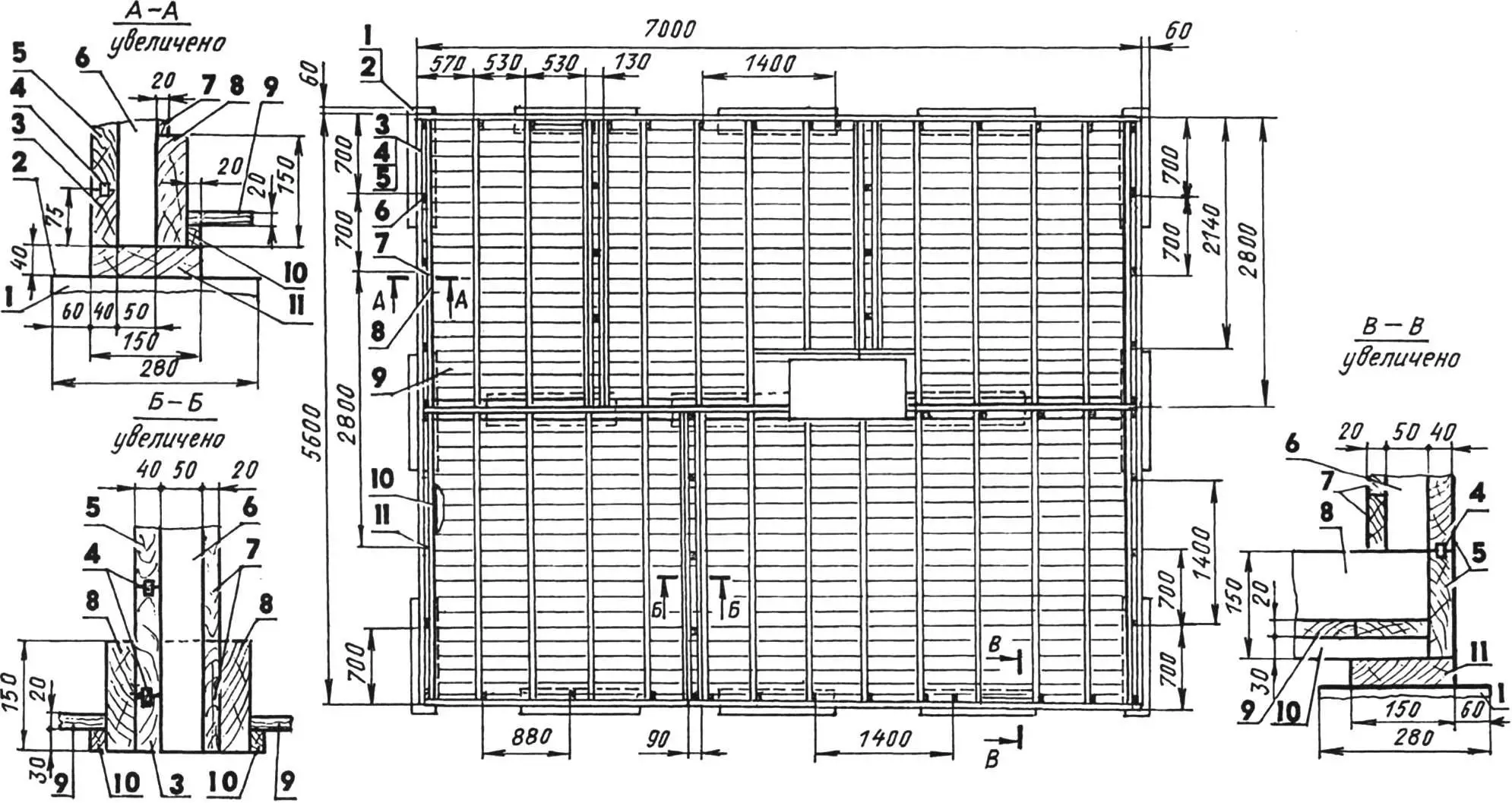 Plan of beams-joists of the lower level floor