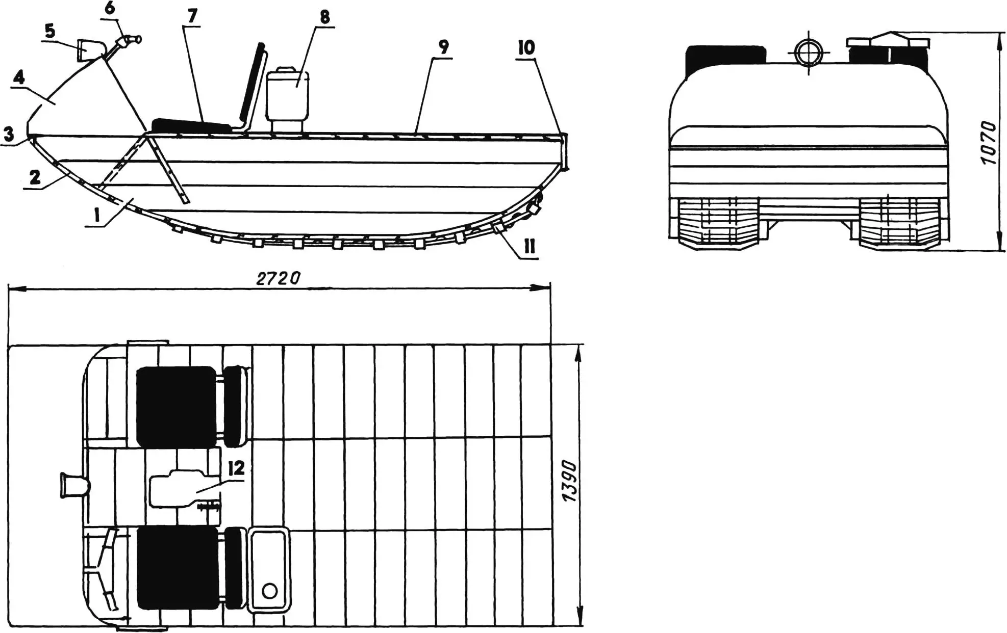 Гусеничний снігохід із двигуном від моторолера «Вятка-Електрон», дерев'яним корпусом і бортовим керуванням